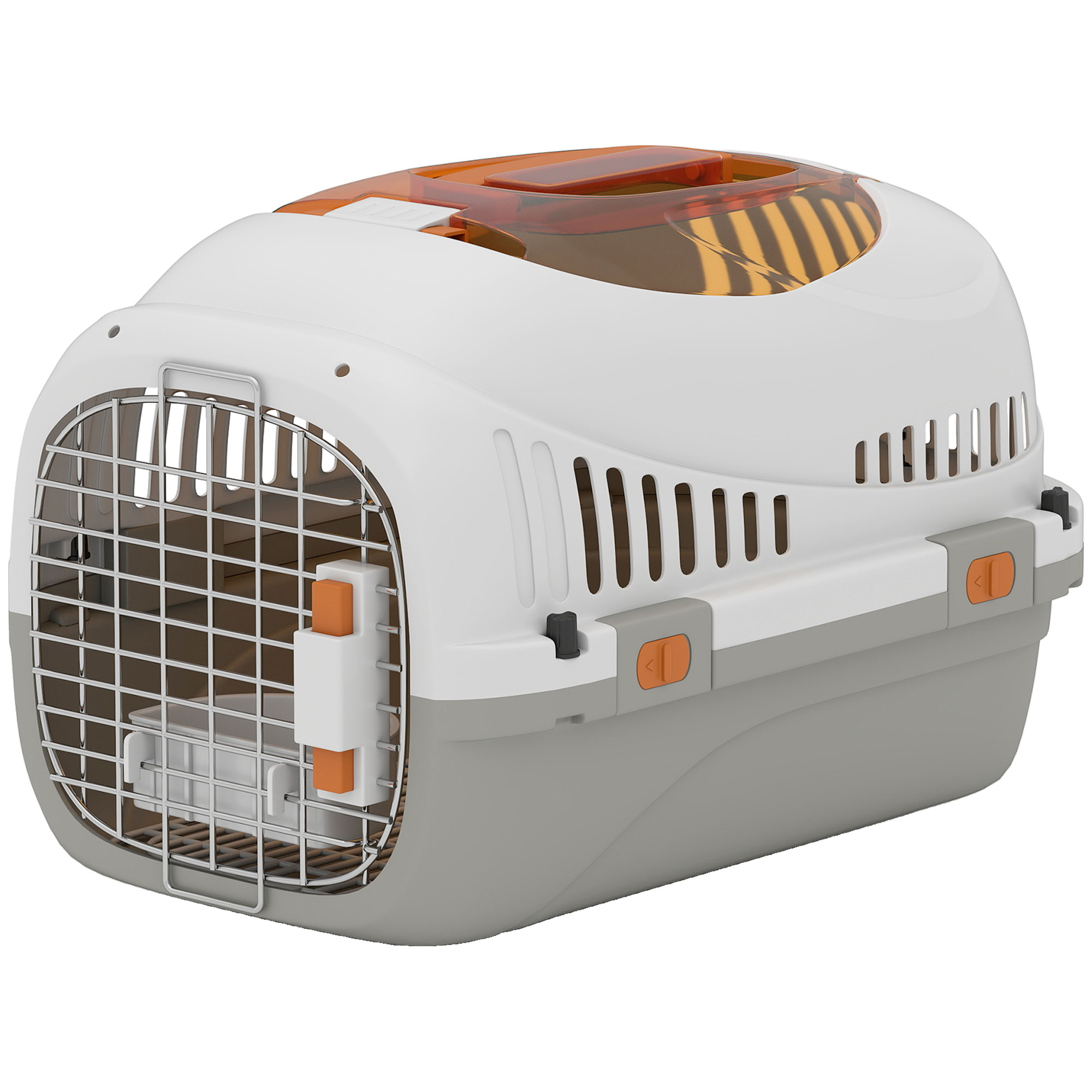 Transportbox Hundetransportbox für Katze Miniaturhunde bis 4kg Hundebox mit Dachöffnung Futternapf 49x32x31cm Hellgrau