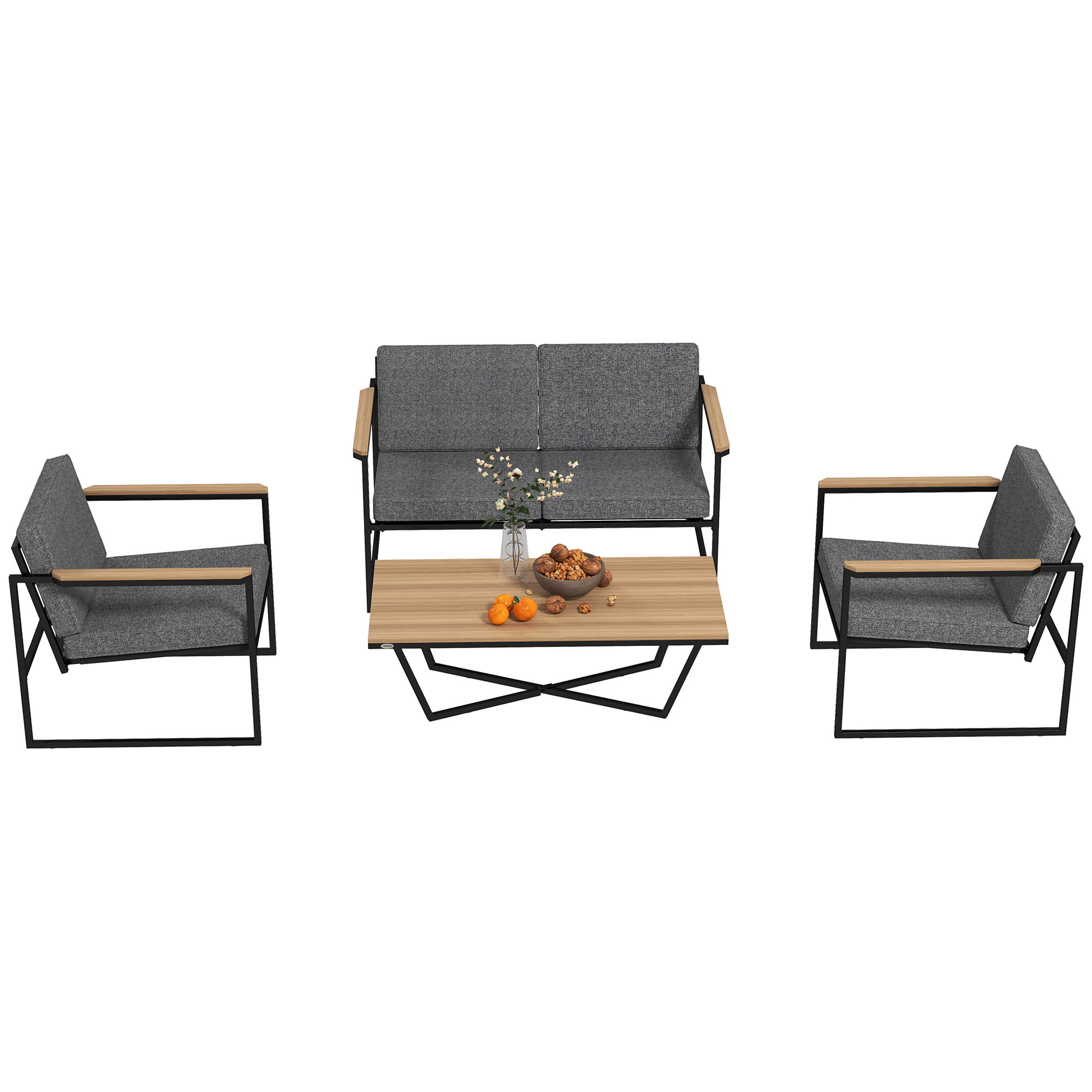Gartenmöbel Set 4 Personen wetterfest Balkonmöbel-Set mit 2er Sofa, 2 Stühle Sitzkissen Beistelltisch Grau Gartenmöbel Set 4 Personen wetterfest Balkonmöbel-Set mit 2er Sofa, 2 Stühle Sitzkissen Beistelltisch Grau