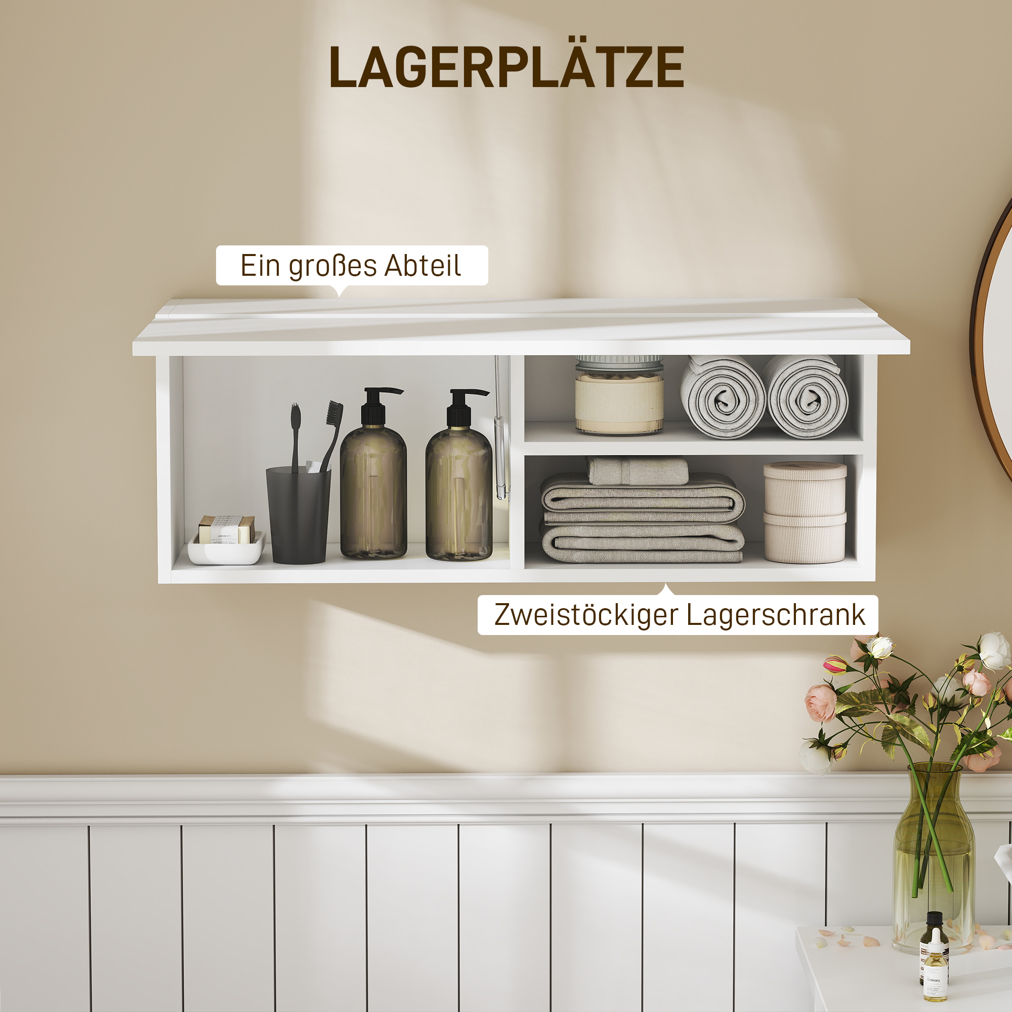 Badezimmerschrank Hängeschrank Wandschrank mit nach oben klappbarer Tür, Gasdruckfeder Einlegeboden 80 x 25 x 30 cm Weiß