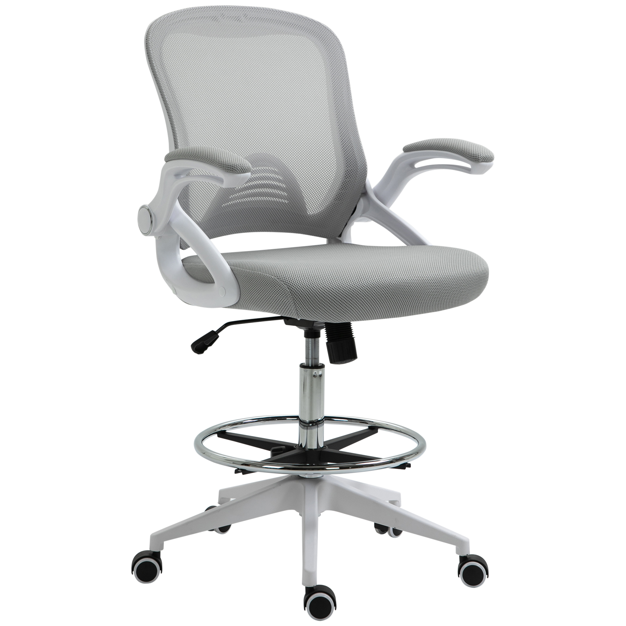 Bürosessel, Schreibtischstuhl, Stehfunktion, mit Fußablage, drehbarer Sitz, Stahl, schwarz, 64 x 60 x 106-126cm Bürosessel, Schreibtischstuhl, Stehfunktion, mit Fußablage, drehbarer Sitz, Stahl, schwarz, 64 x 60 x 106-126cm