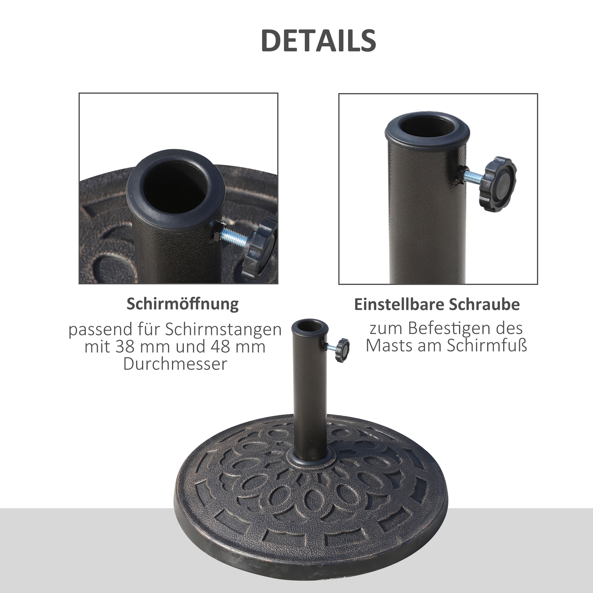 Sonnenschirmständer aus Harz 14kg Schirmständer Griffe, Rund Schirmhalter, Schirmgewicht für Sonnenschirm 38mm/48mm Rohrdurchmesser, für Balkon, Terasse, Garten, Bronze