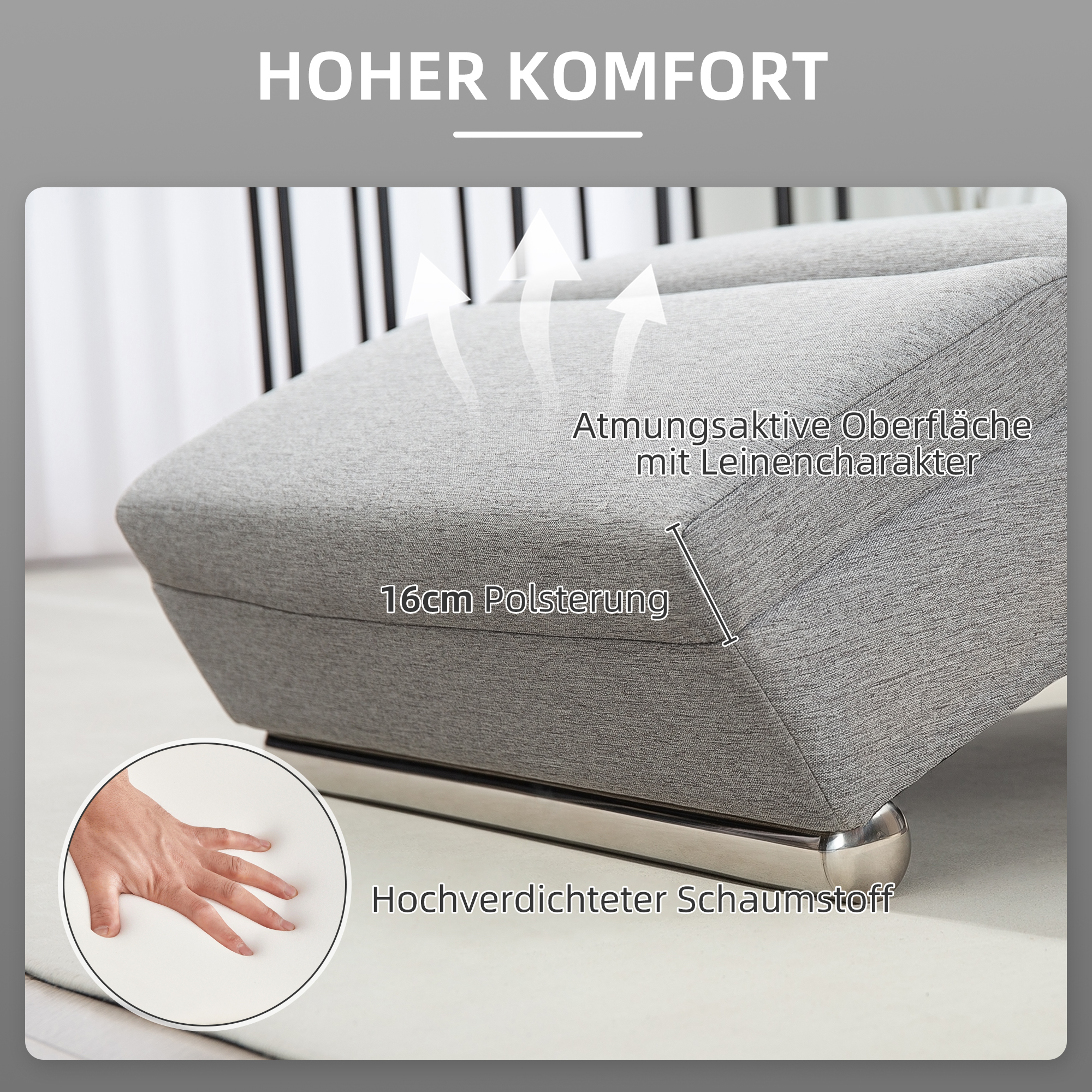 Polstersessel mit Rückenlehne, Relaxsessel mit Stahlbeinen & dicker Polsterung, für Wohnzimmer, Schlafzimmer, Hellgrau