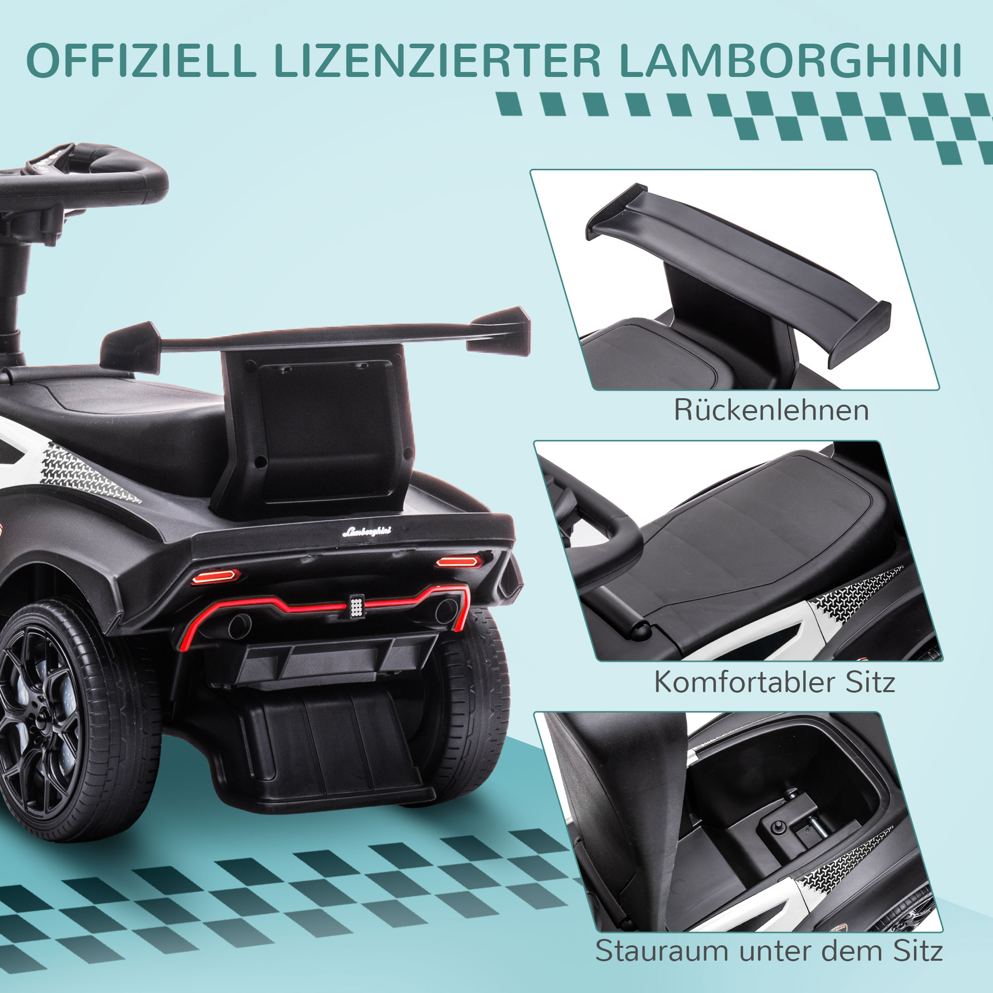 Rutscher Lamborghini-lizenziert, Rutscherauto mit Soundeffekten, Kippschutz, 67 cm x 28 x 38 cm