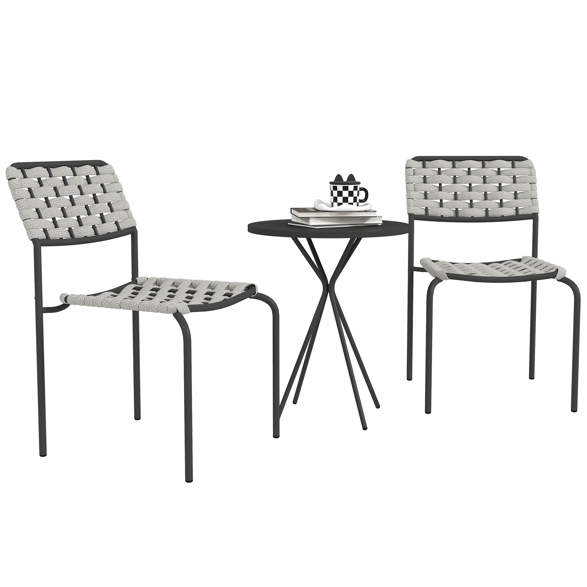 Polyrattan Gartenmöbel Set, Outdoor Lounge Balkonmöbel für 2 Personen, 3-teilig 2 Stühle, Tisch Grau