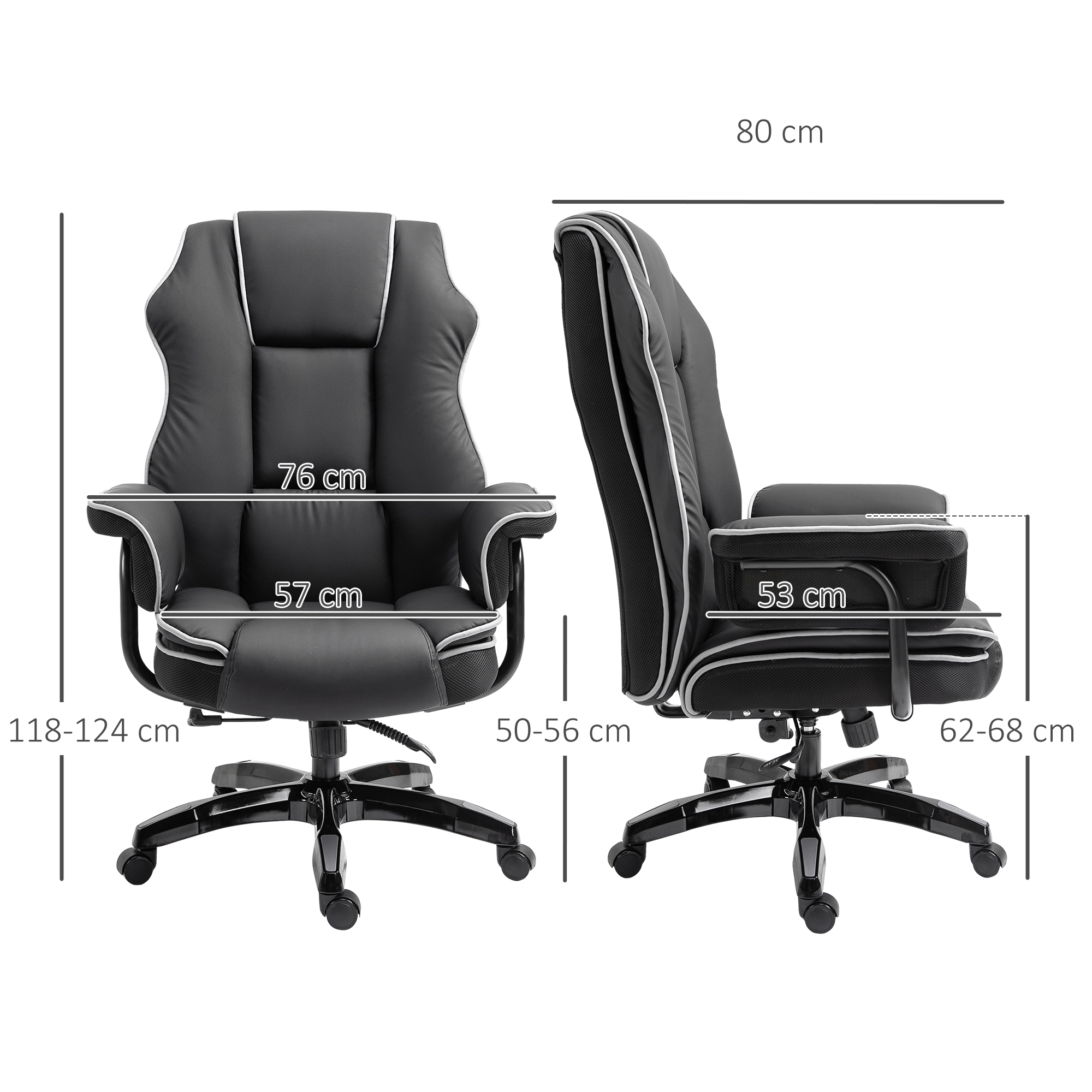 Bürostuhl, Ergonomisch Schreibtischstuhl mit Liegefunktion, Drehfunktion, Höhenverstellbar Computerstuhl für Home-Office, Kunstleder, Schwarz