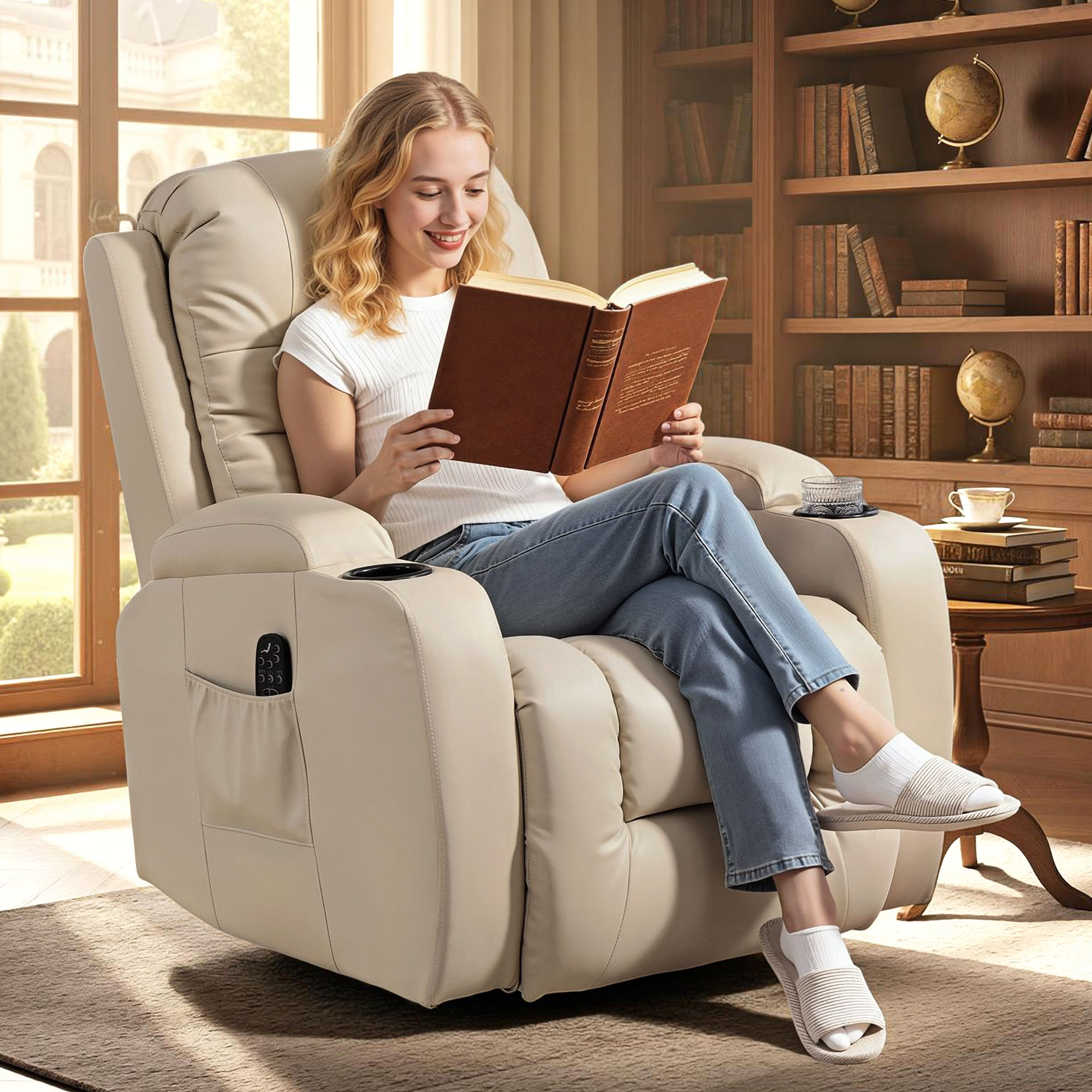 Massagesessel mit Wipp-, Liege- & Wärmefunktion, 3 Modi, drehbar, Cremeweiß