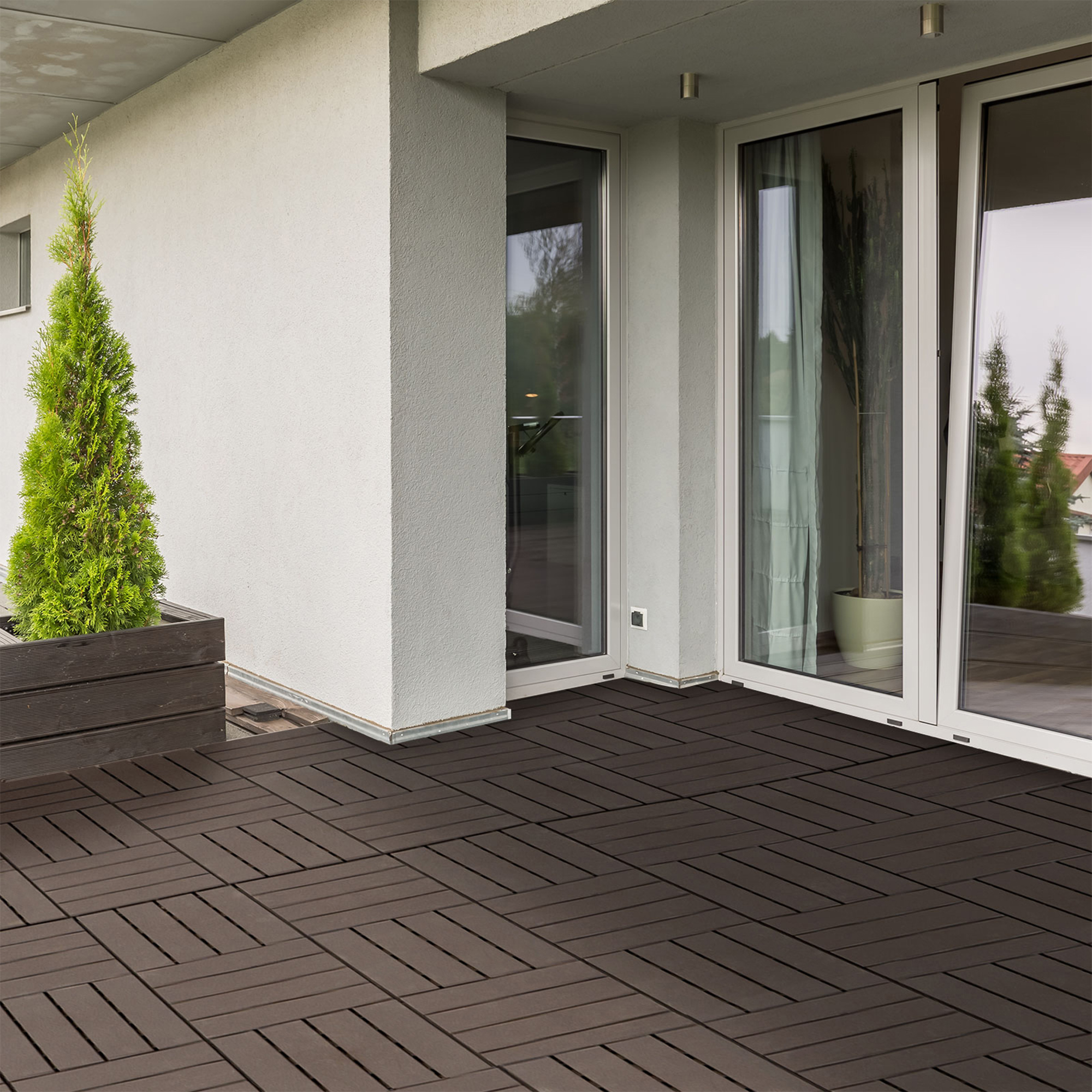 Terrassenfliesen 30 x 30 cm 9 Stück 0,81? Klickfliesen Balkonfliesen mit Klicksystem Drainagefunktion Bodenbelag Fliese für Terrasse Balkon Braun
