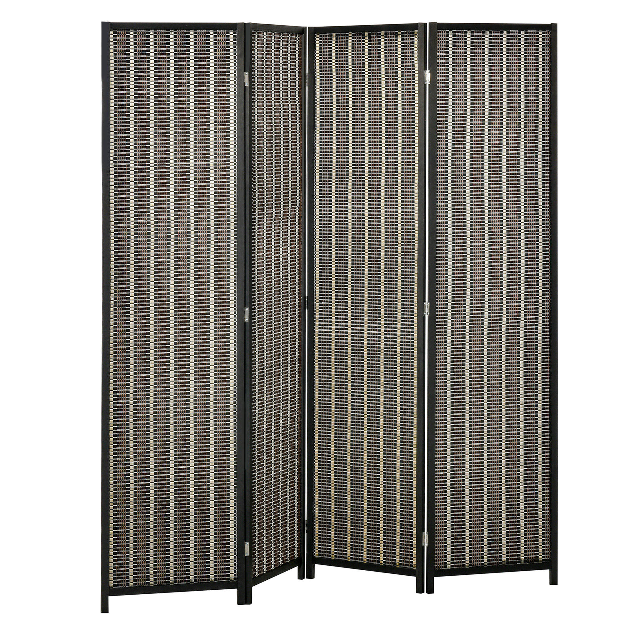 Raumteiler, faltbar, Kiefernholz/Bambus, 180 x 180 cm, Braun/Schwarz