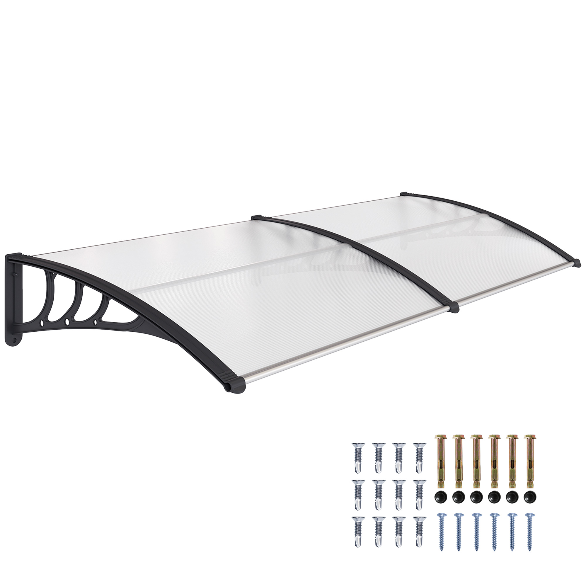 Pultvordach Vordach für Haustür 75x195x23 cm Überdachung 5mm Polycarbonat Sonnenschutz Regenschutz für draußen Alu Transparent