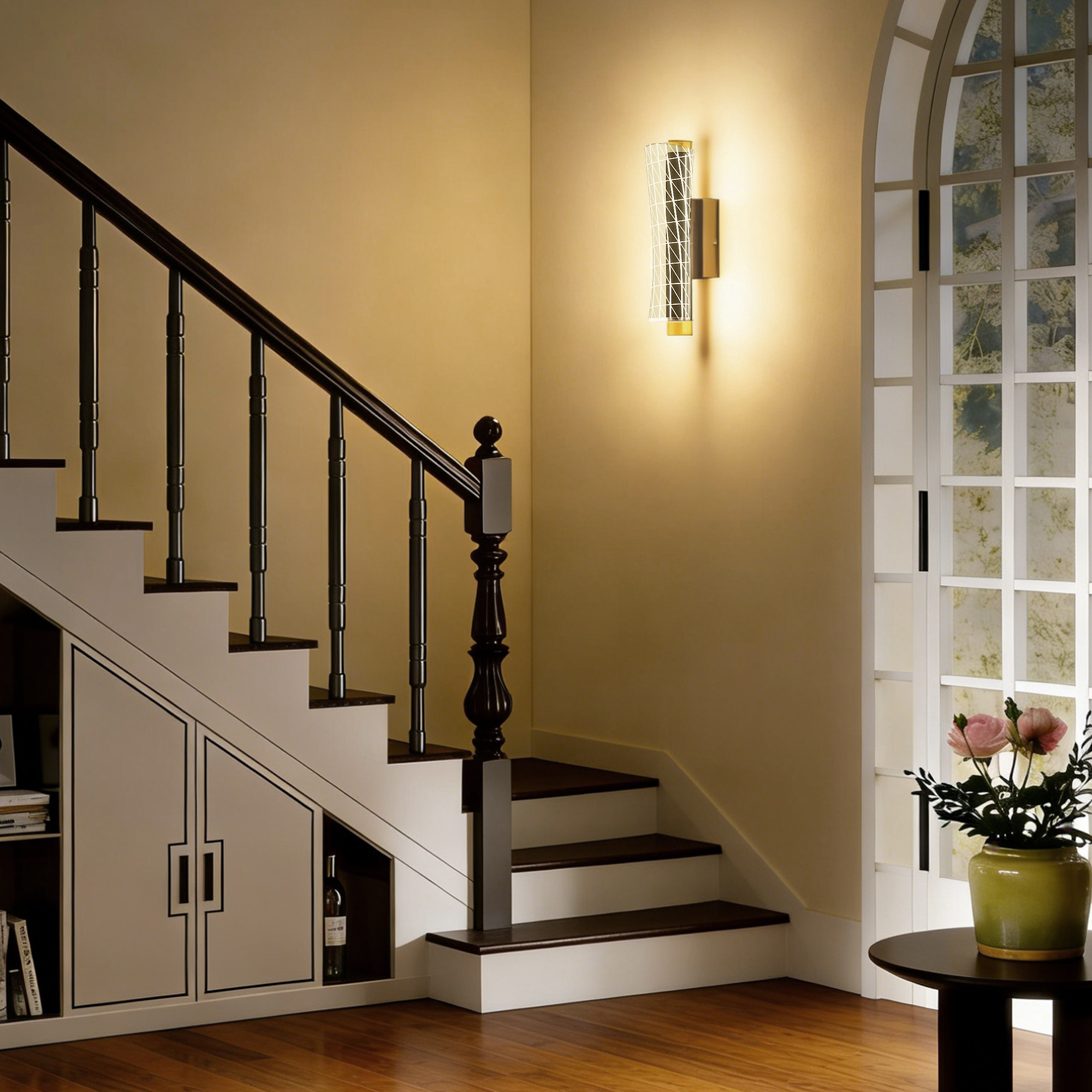 Wandleuchte Innen Wandlampe mit LED Lichte, Gitterdesign, Dimmbar Nachttischlampe Metall, Schwarz