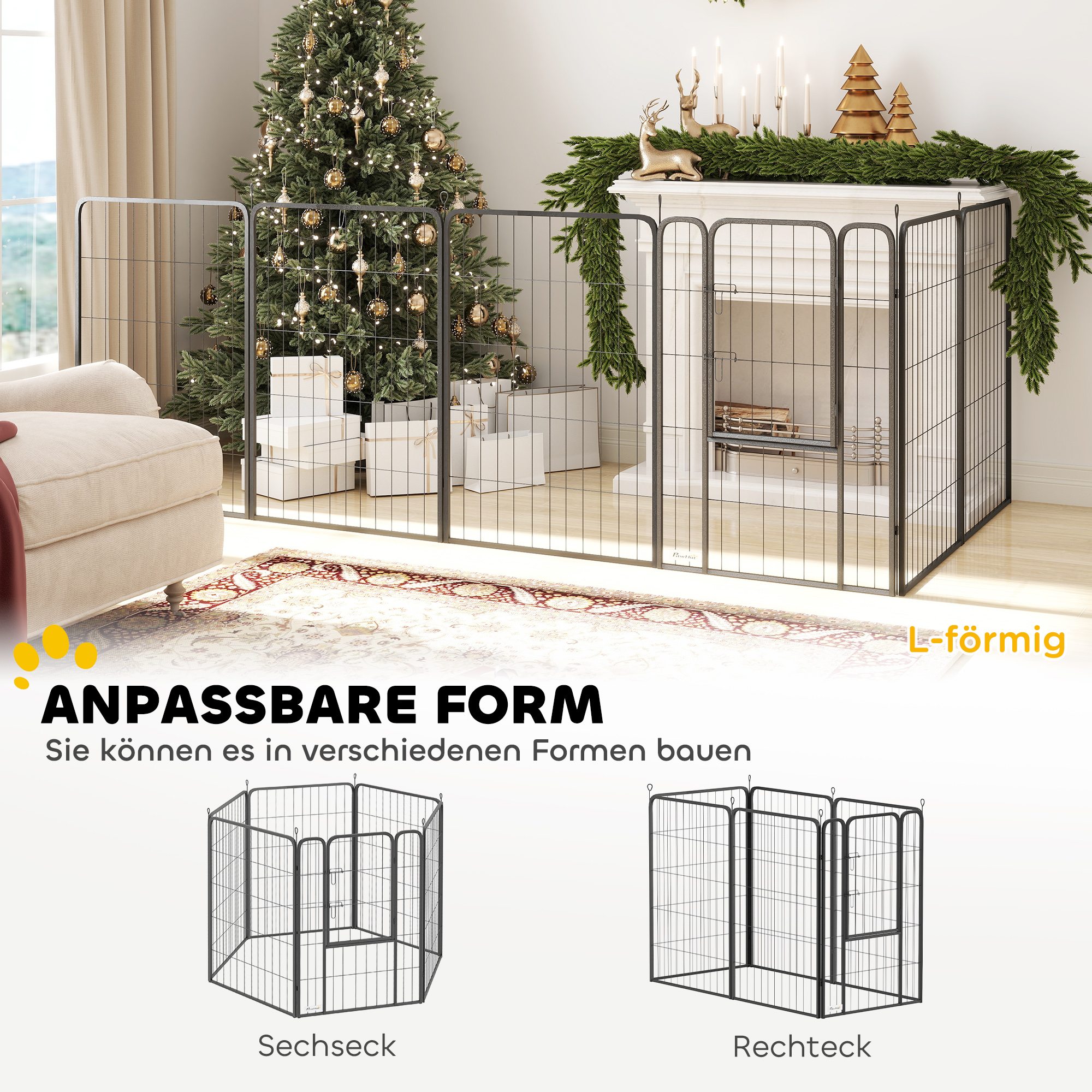 Laufstall für Hunde mit 6 Paneelen, robust, mit sicherer Tür, für drinnen und draußen, für Garten, Camping, 100 cm hoch