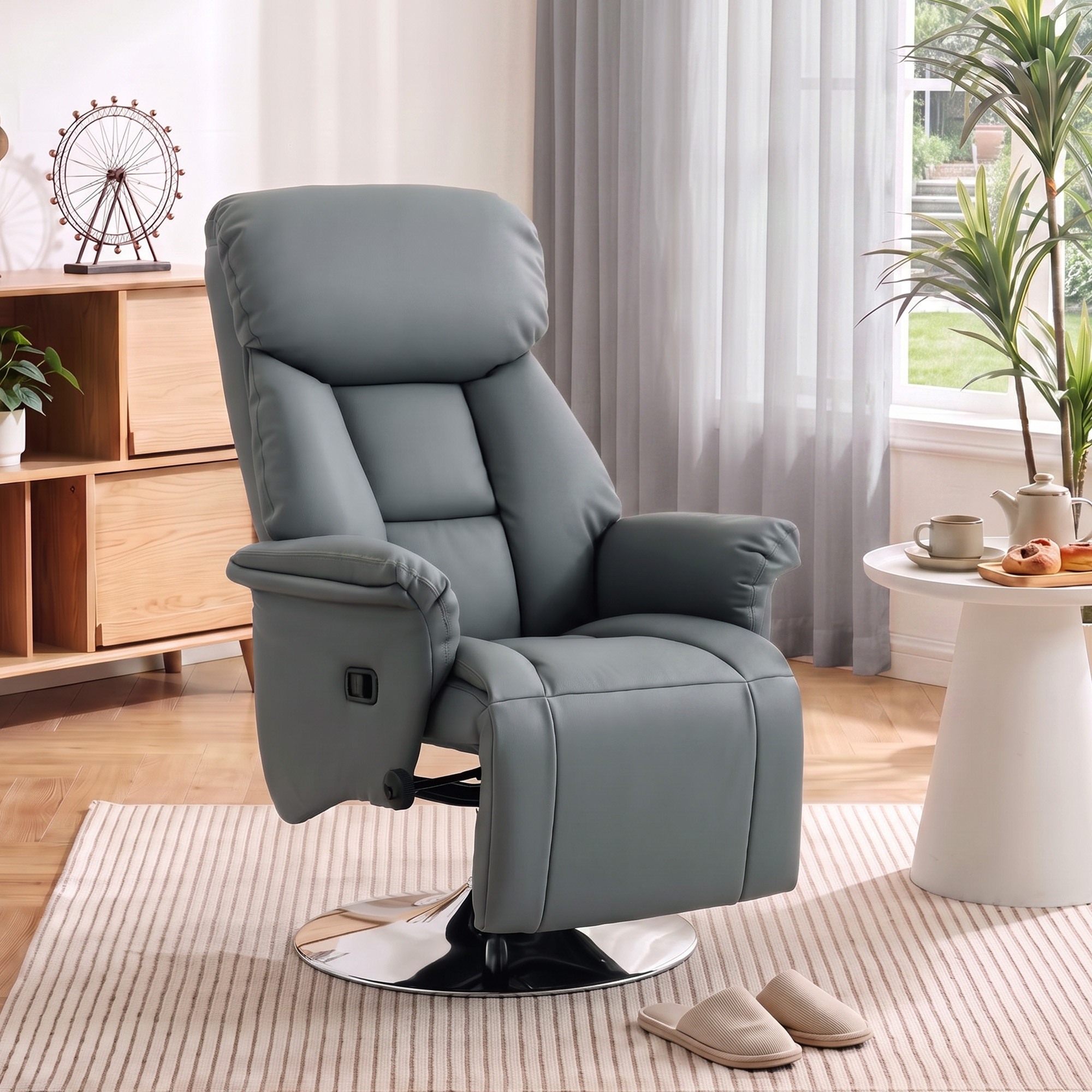 Relaxsessel, Liegefunktion, Lederoptik, Fußstütze, bis 120 kg, 78 x 80 x 109 cm, Grau