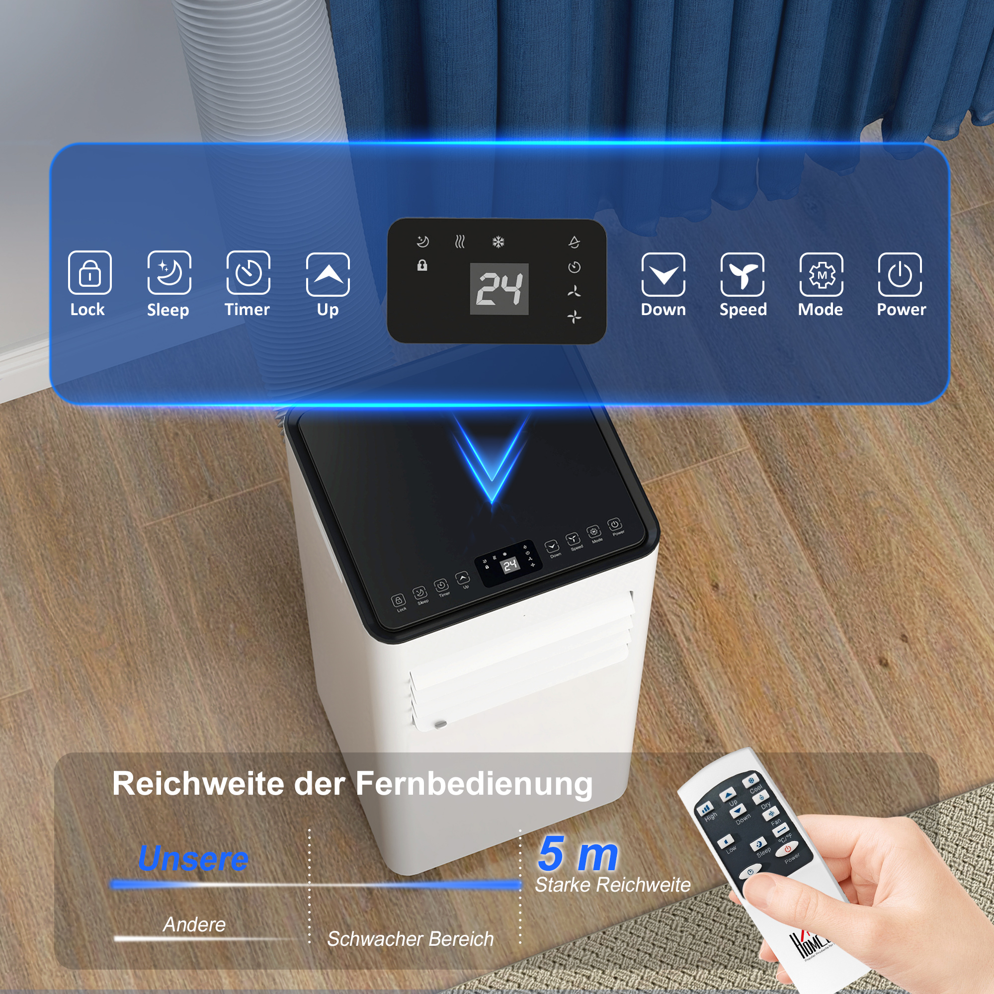 3-in-1 Klimaanlage, Ventilator mit LED-Anzeige, waschbarer Filter, Timer, Weiß