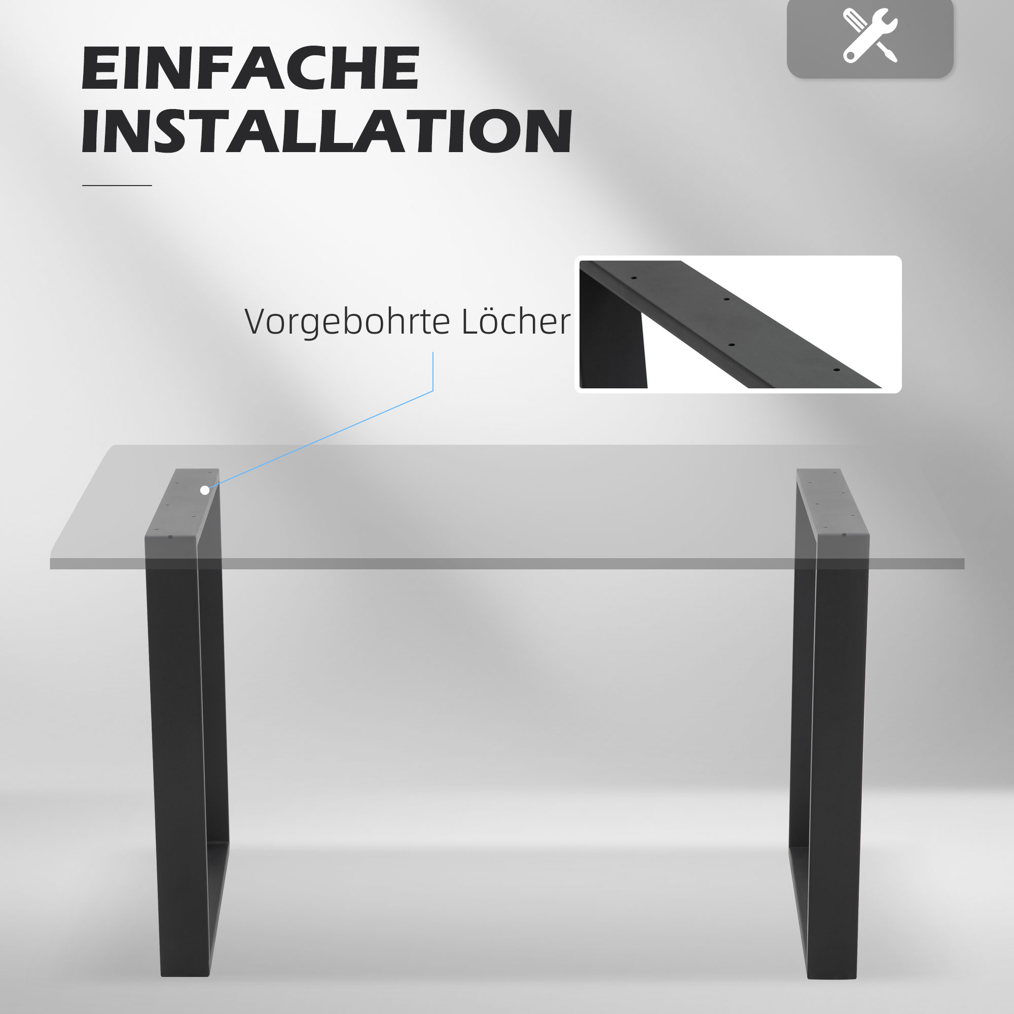 Tischbein-Set, 2 Stahlbeine, 72 x 60 cm, vorgebohrte Löcher, Industrial Design, Stahl, schwarz