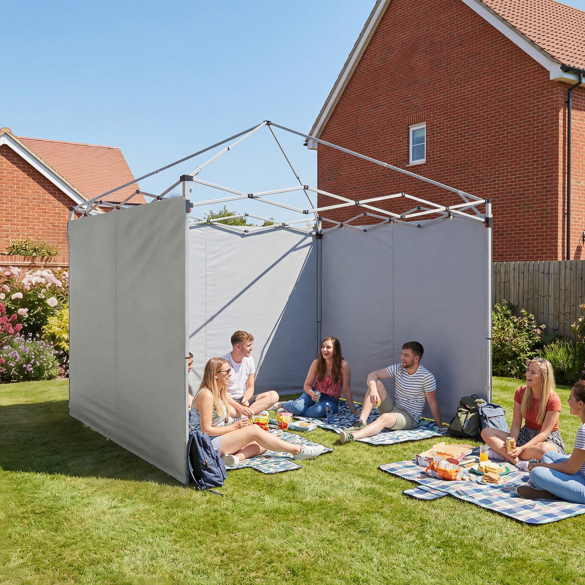 3-teiliges Set Seitenteile mit Reißverschluss für 3 x 3 m Pavillon, Hellgrau