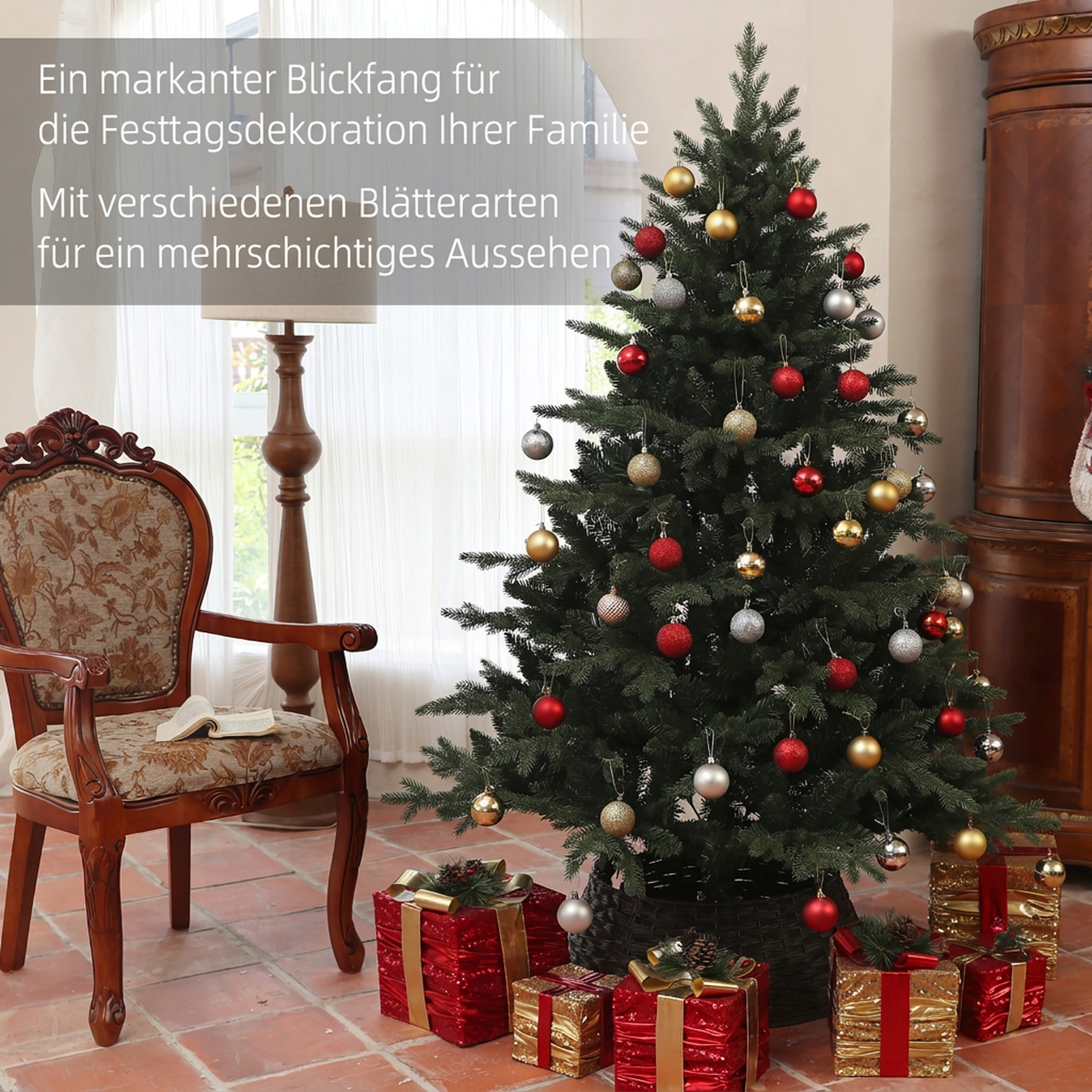 180 cm künstlicher Weihnachtsbaum im Fichtendesign mit 1696 Zweigspitzen und klappbarem Stahlfuß, Christbaum für Zuhause oder Büro, Grün