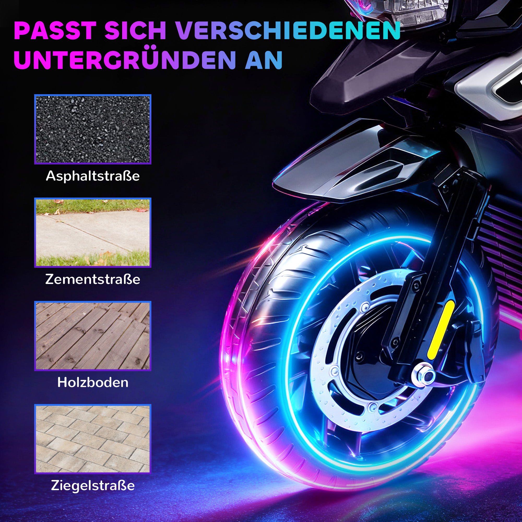 Elektro-Motorrad für Kinder von 18-36 Monaten, Aufsitz-Fahrzeug, Hilfsräder, Lichter, Musik, Kunststoff, Stahl, schwarz