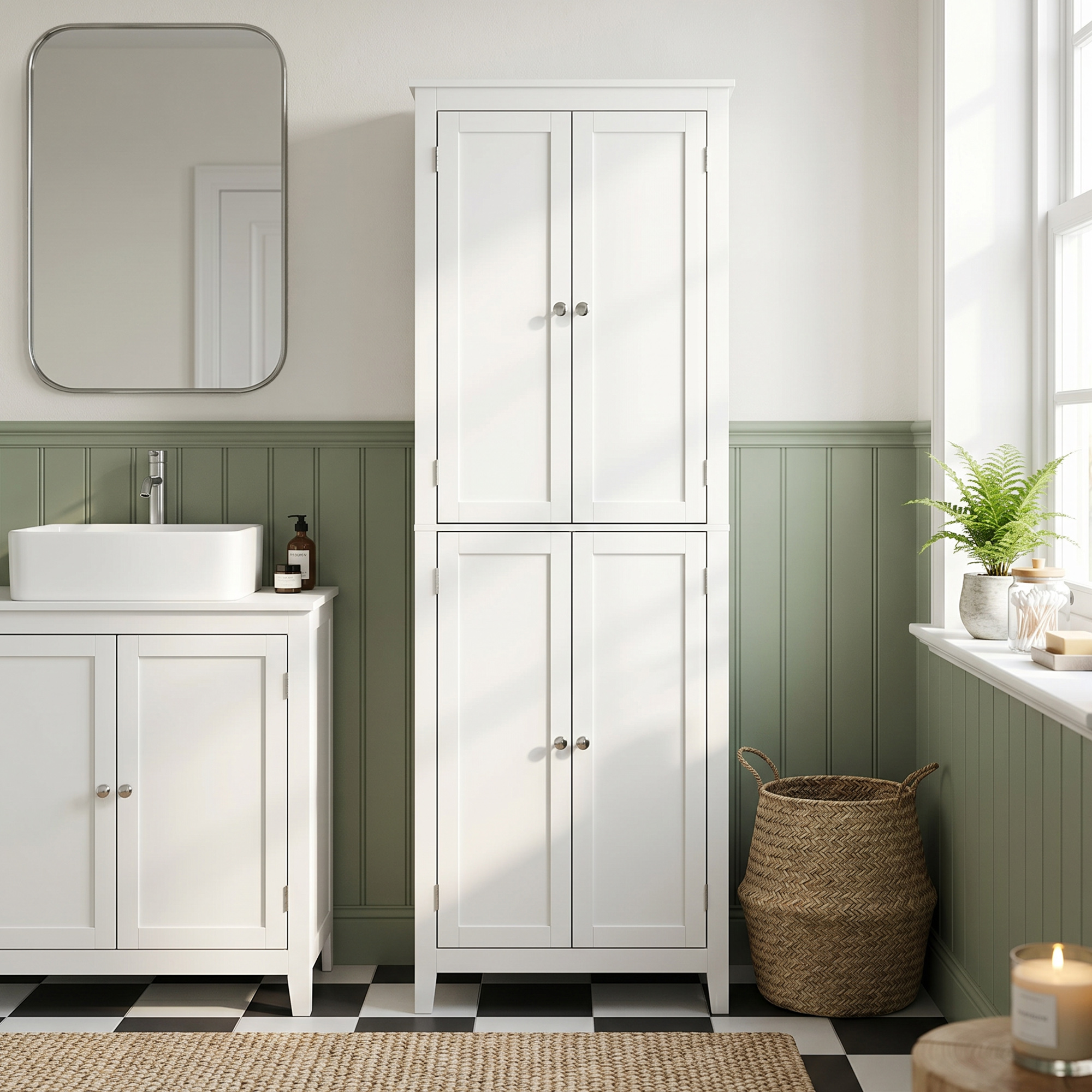 Badezimmerschrank 170 cm hoch, schmaler freistehender Badschrank mit verstellbaren Einlegeböden, für Waschküche