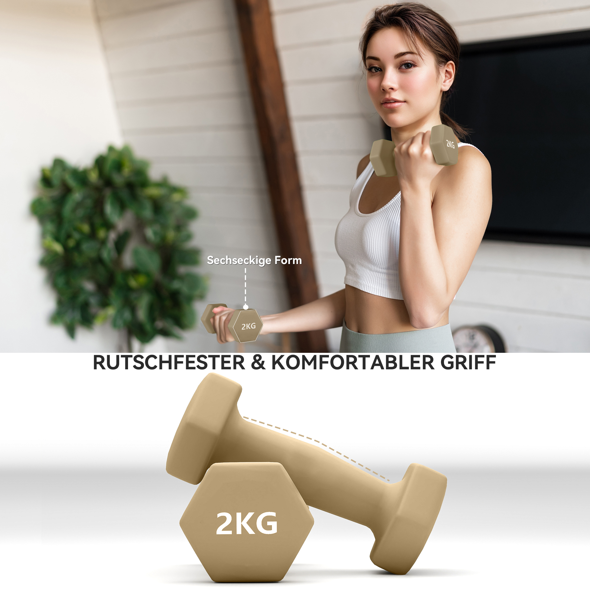 Hantelset, 6er Set Hanteln mit Gewichten, Kurzhantelset aus Stahl, 1kg, 1,5kg, 2kg