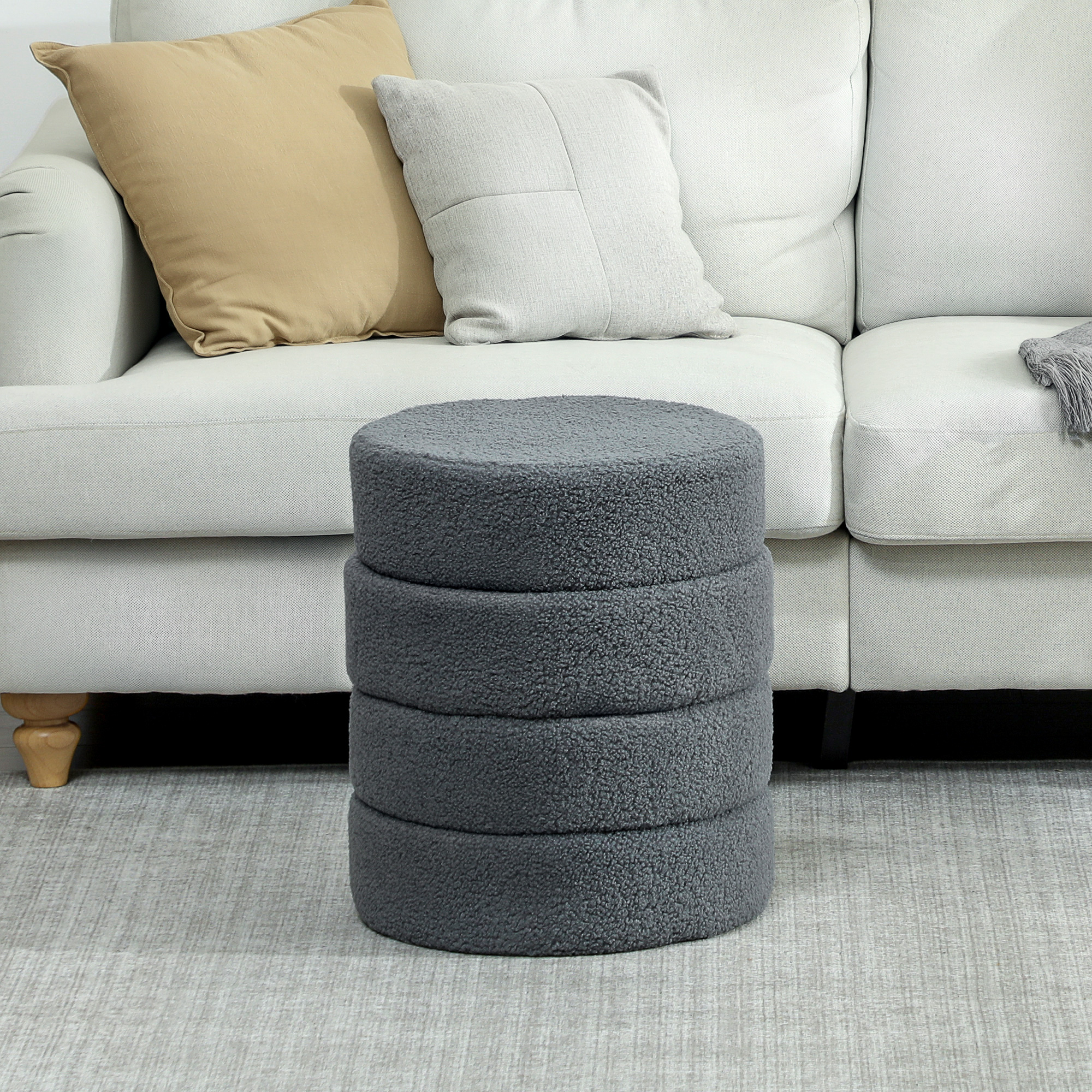 Hocker, rund, Teddyfleece, bis 120kg, ?40x45H cm, Dunkelgrau