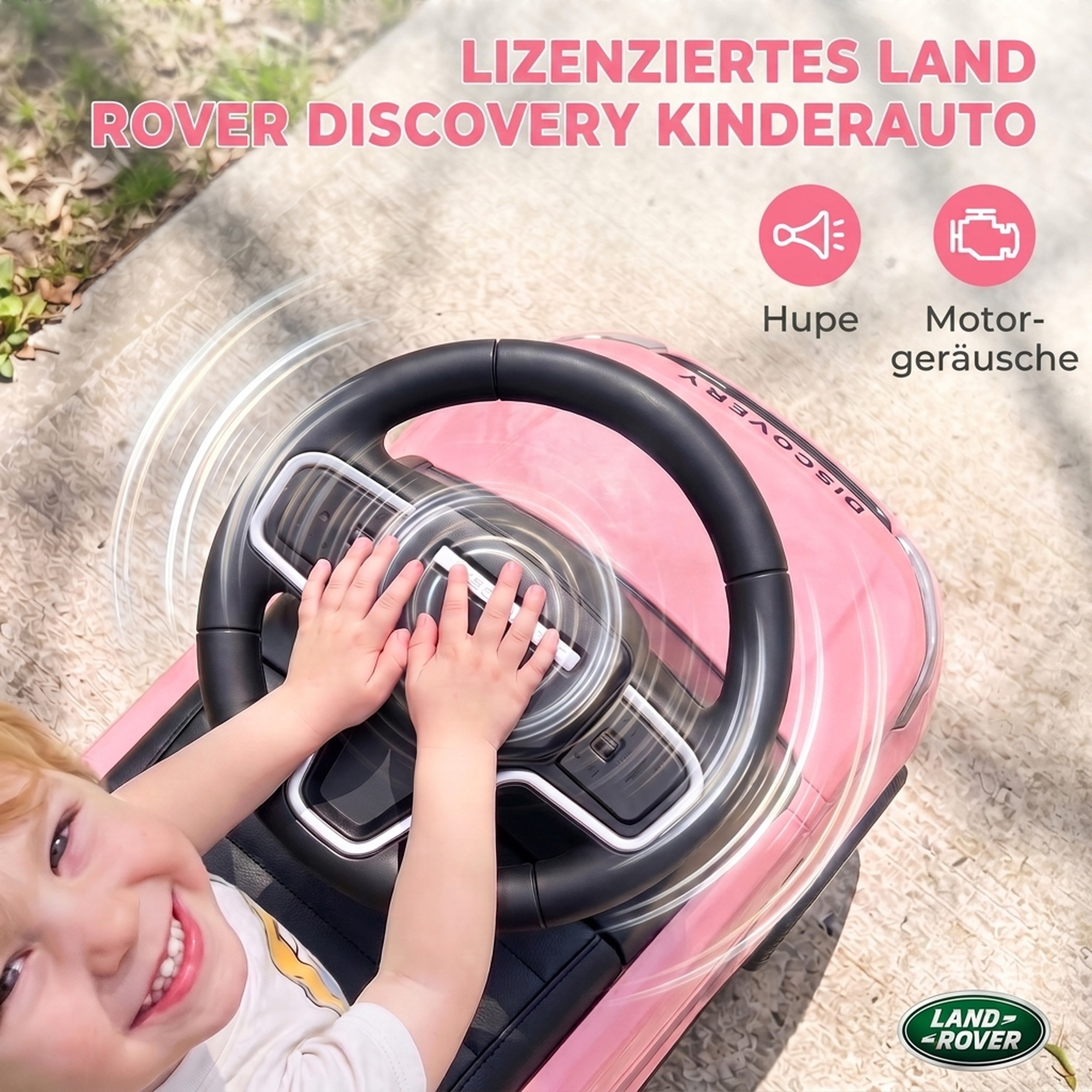 LAND ROVER DISCOVERY Rutschauto, Rutschfahrzeug mit Hupe, Motorgeräuschen Stauraum unter dem Sitz 18-36 Monaten Rosa