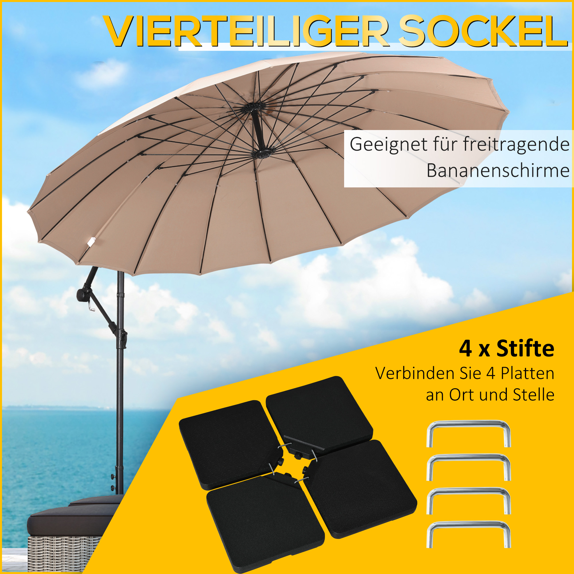 Sonnenschirmständer 4-teilig Schirmgewicht, Schirmständer für Ampelschirm Sand/Wasser bis 60/70 kg
