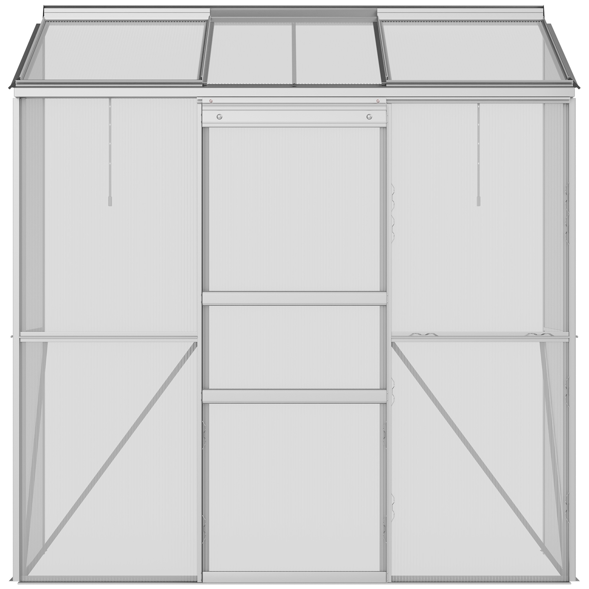 Anlehngewächshaus, Schiebetür, Dachfenster, Polycarbonat+Aluminium, Farbe: Silber, 192 x 68 x 196 cm