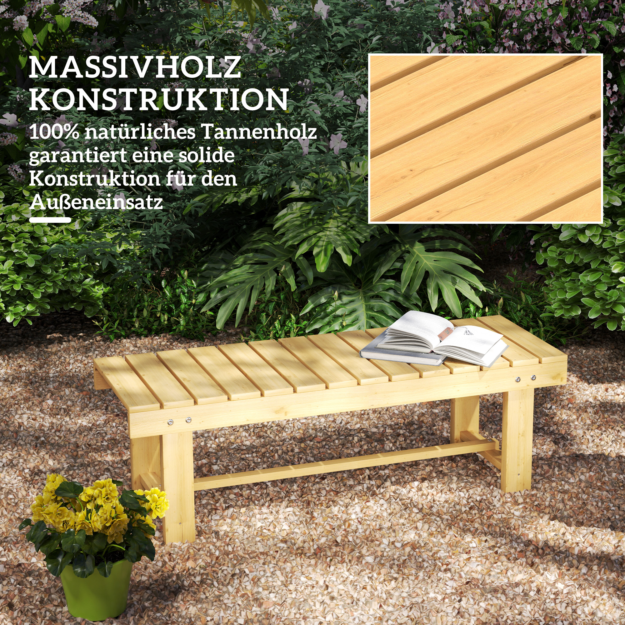 2-Sitzer Gartenbank Holz, wetterfest Sitzbank, Gartenmöbel mit Wasserresistente Lackierung, Parkbank 250kg belastbar, Holzbank für Balkon Terrasse, Garten, 110 x 38 x 35 cm Naturholz