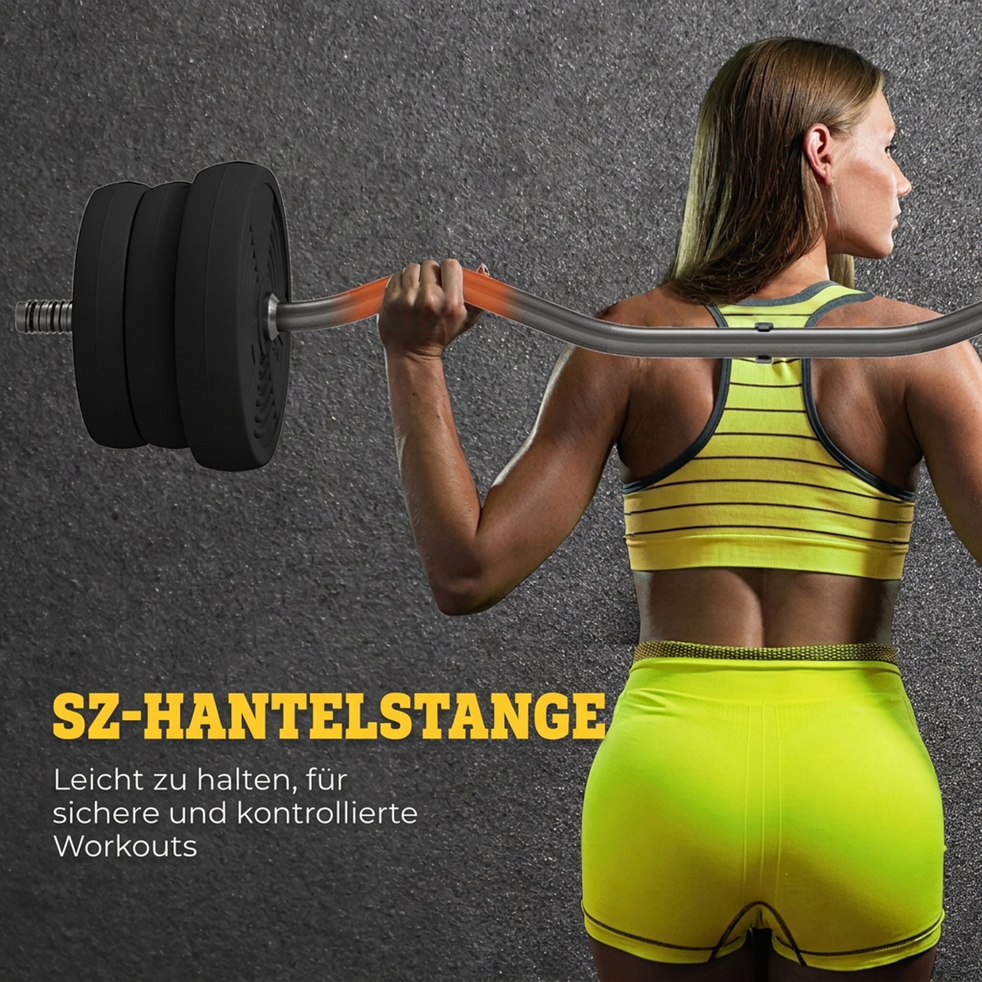 Langhantel Set 25kg Rutschfeste Curlstange mit 6 Gewichten, PVC-Beschichtung, Hantelstange aus Stahl