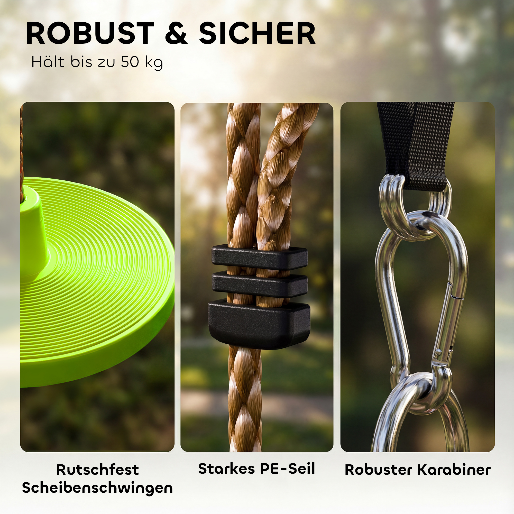 Kletterseil Schaukel Baum Kinderschaukel mit Plattform Scheibenschaukel Sitz Outdoor Spielset für 3-8 Jahre Kinder Grün