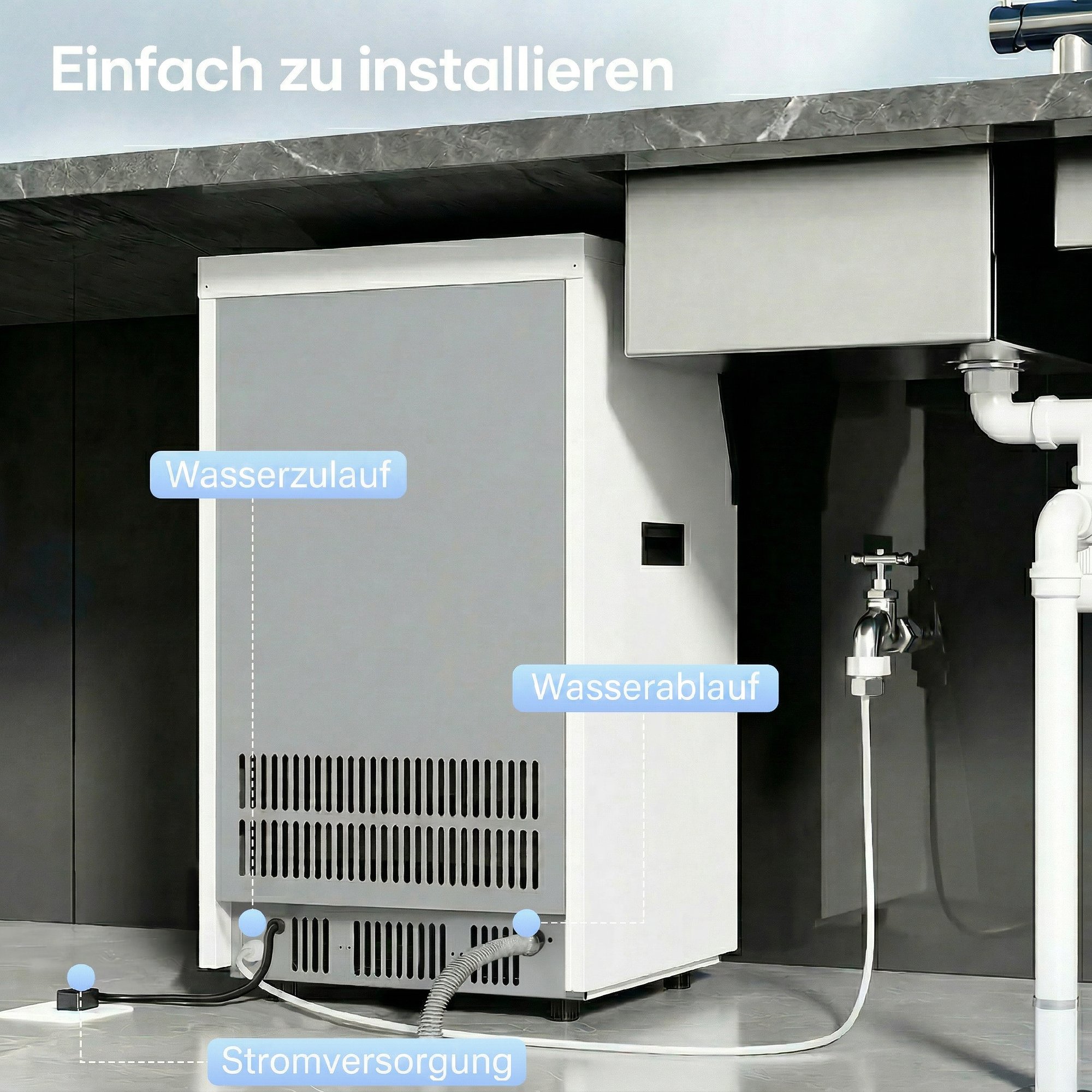 Eiswürfelmaschine, 55 kg/24h Edelstahl Unterbau- oder freistehende Eiswürfelmaschine mit 13 kg Speicher