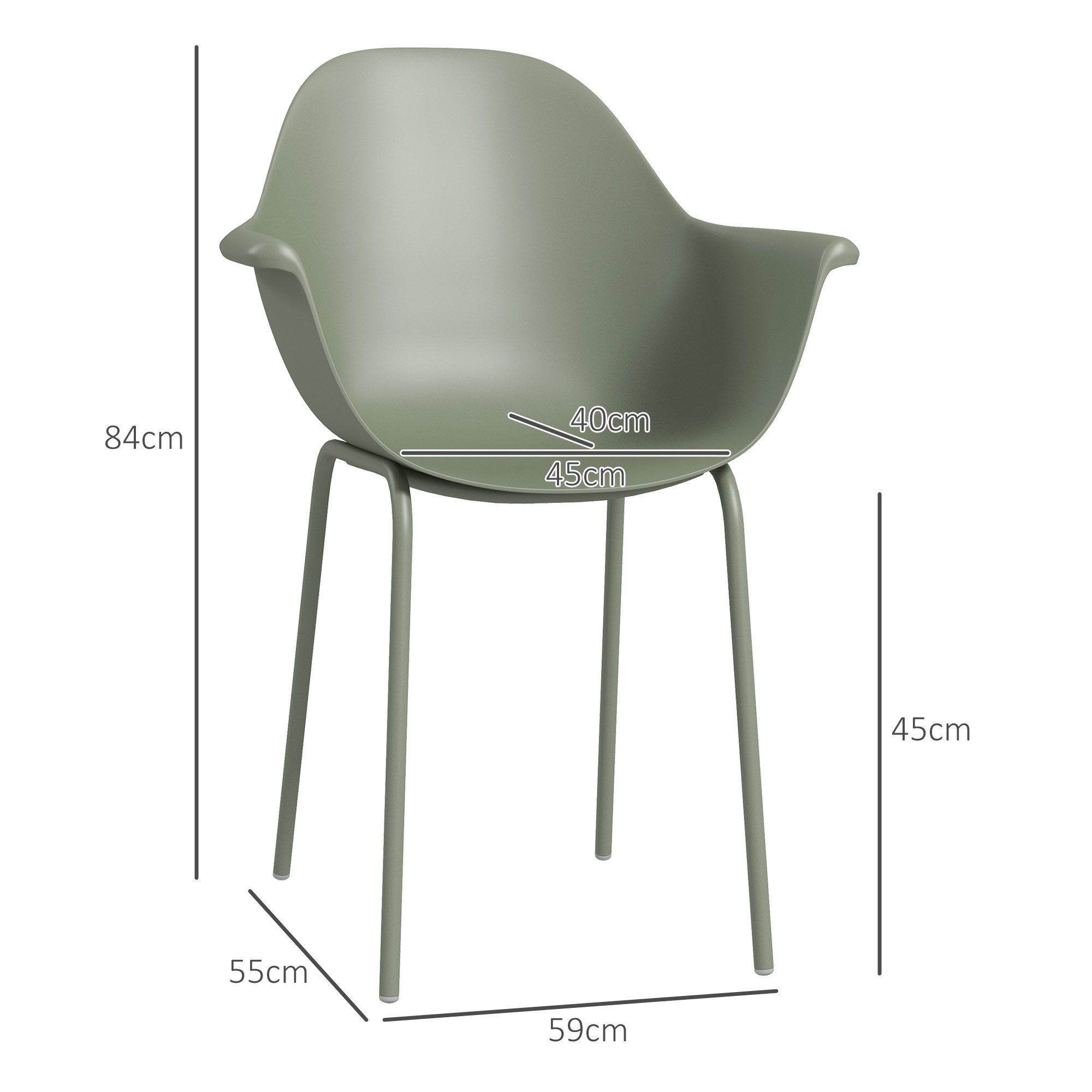 Gartenstuhl 4er-Set, mit Rückenlehne/Armlehnen, wetterfest, bis 120 kg, Kunststoff/Metall, Grün