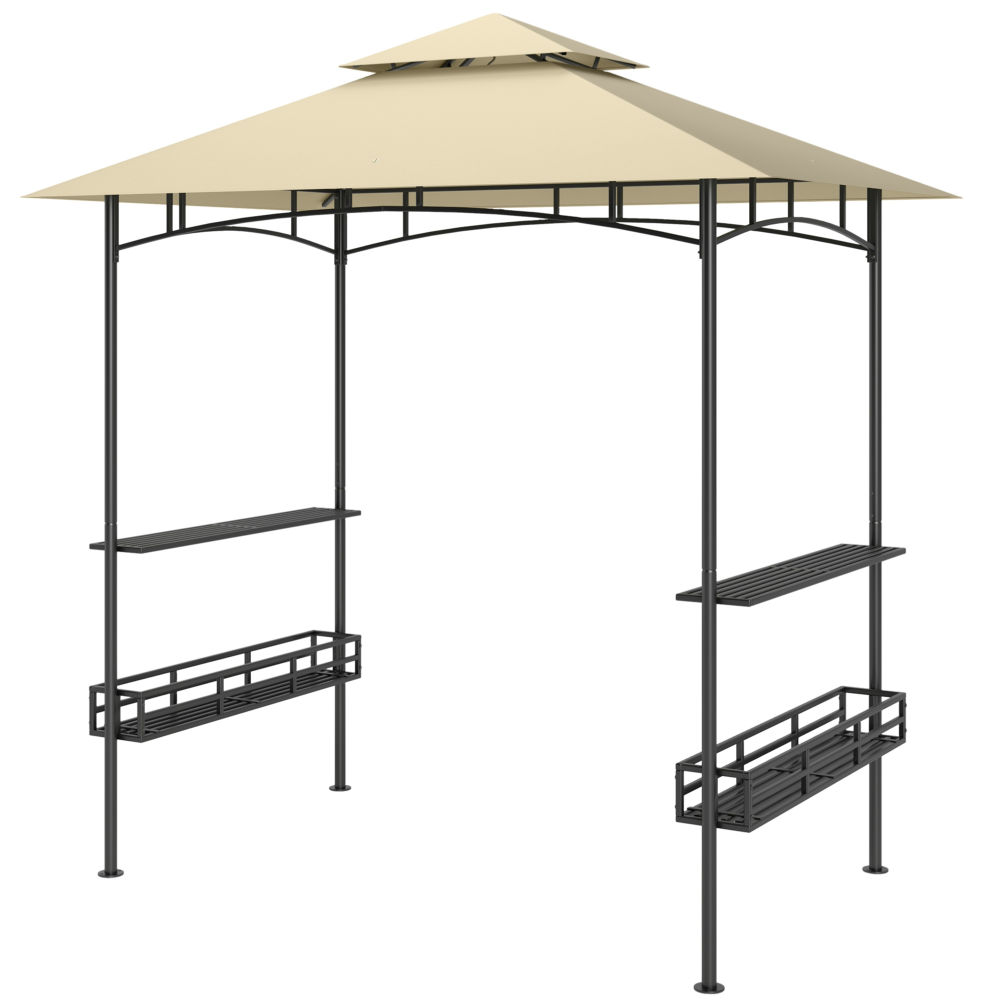 Grill-Zelt, BBQ-Zelt, Gartenpavillon mit 2 Regalen, Aufbewahrungskörbe, Haken, für Terrasse, Beige Grill-Zelt, BBQ-Zelt, Gartenpavillon mit 2 Regalen, Aufbewahrungskörbe, Haken, für Terrasse, Beige