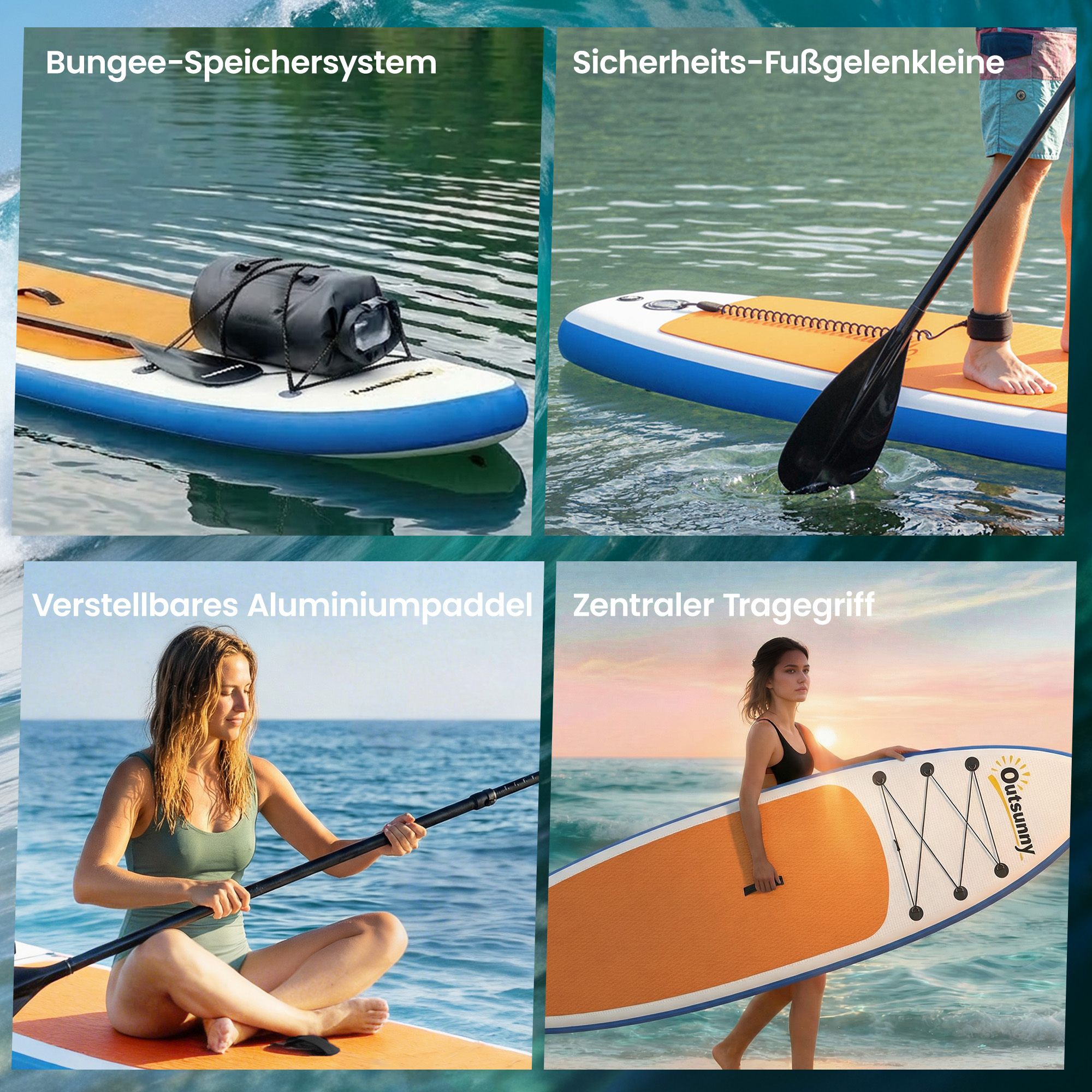 Stand Up Paddling Board Set Aufblasbar 305cm SUP Board mit Aluminium-Paddel abnehmbarer Finne Fußschlaufe