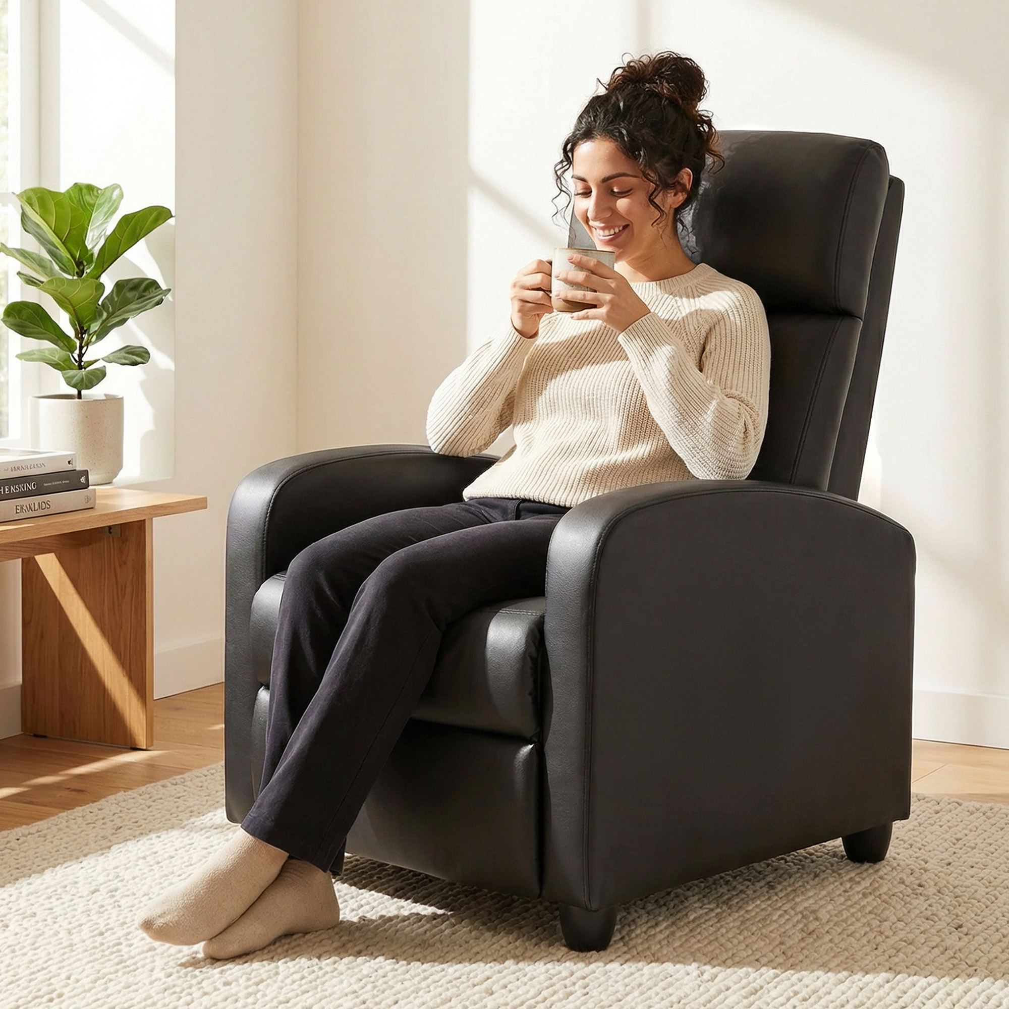 Relaxsessel Fernsehsessel mit Vibrationsmassage, Liegefunktion, 2 Massagepunkte, Fernbedienung, 68 x 88 x 98 cm Schwarz