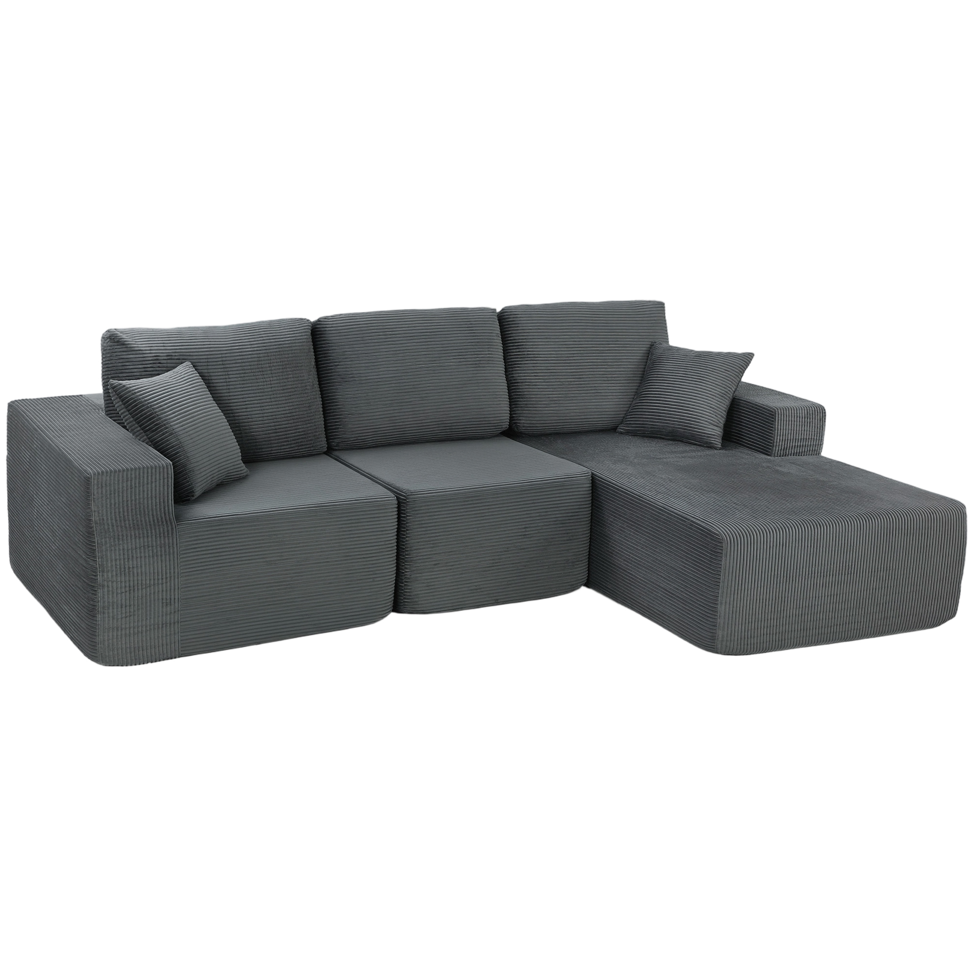 Modulares Ecksofa, L-förmiges Sofa-Bett mit tiefem Sitz, breiten Armlehnen, 2 Kissen, Dunkelgrau