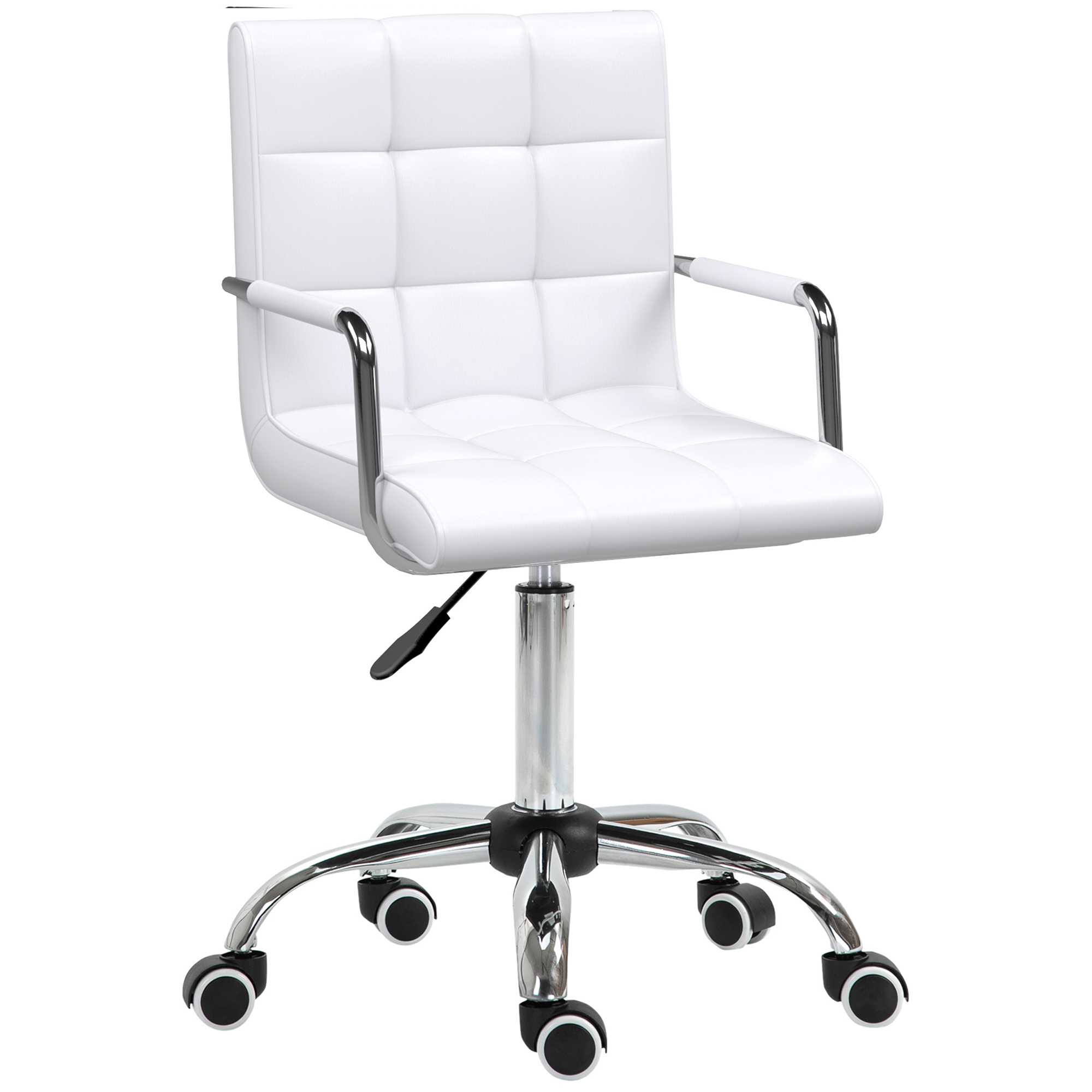 Bürostuhl im Retrodesign, höhenverstellbar, 5 Rollen, 52,5 cm x 54 cm x 99 cm, Weiß