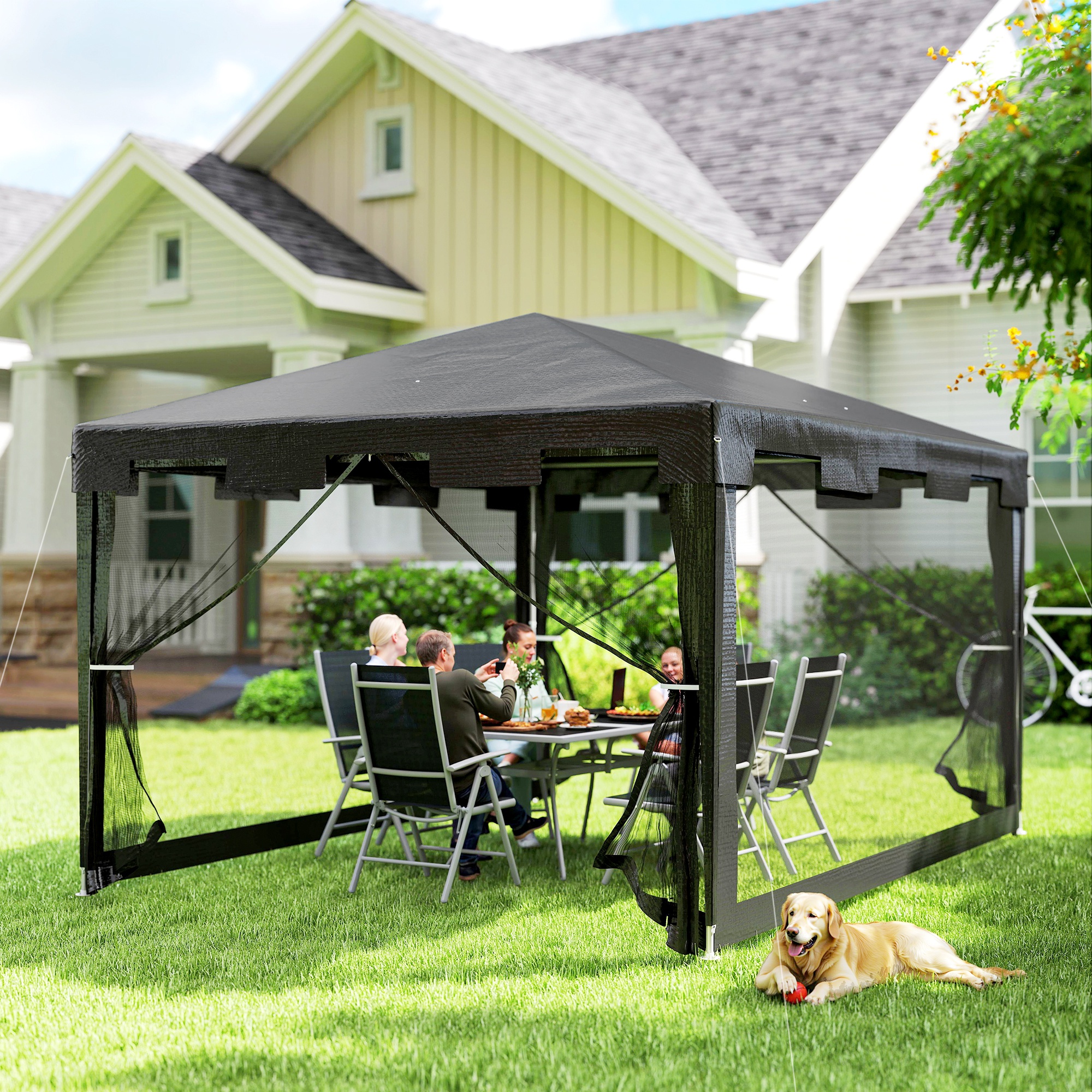 Pavillon Gartenzelt 3 x3 m Pavillon, wetterbeständig, faltbar, 395cm x 295cm x 255 cm, Schwarz