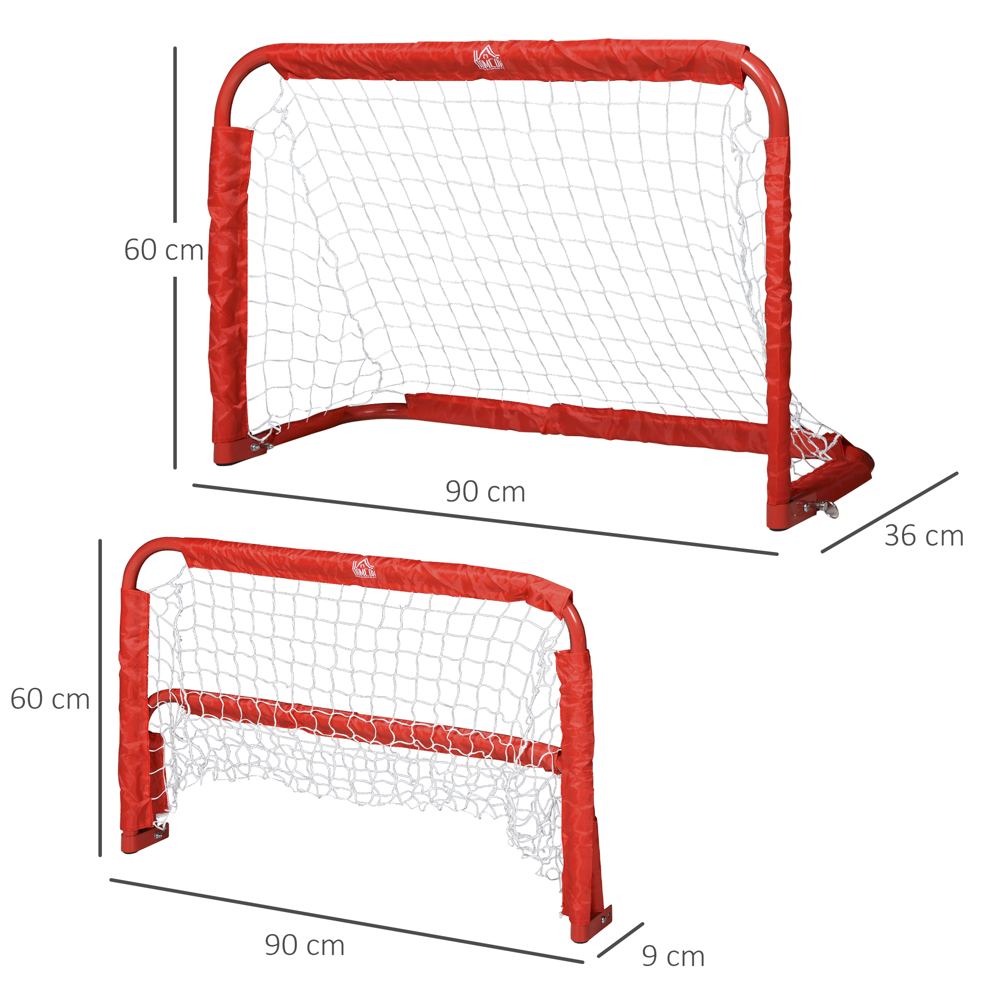 Fußballtor-Set, 2 klappbare Minitore, Metallrahmen, inkl. Werkzeug, 90 x 36 x 60 cm, Rot