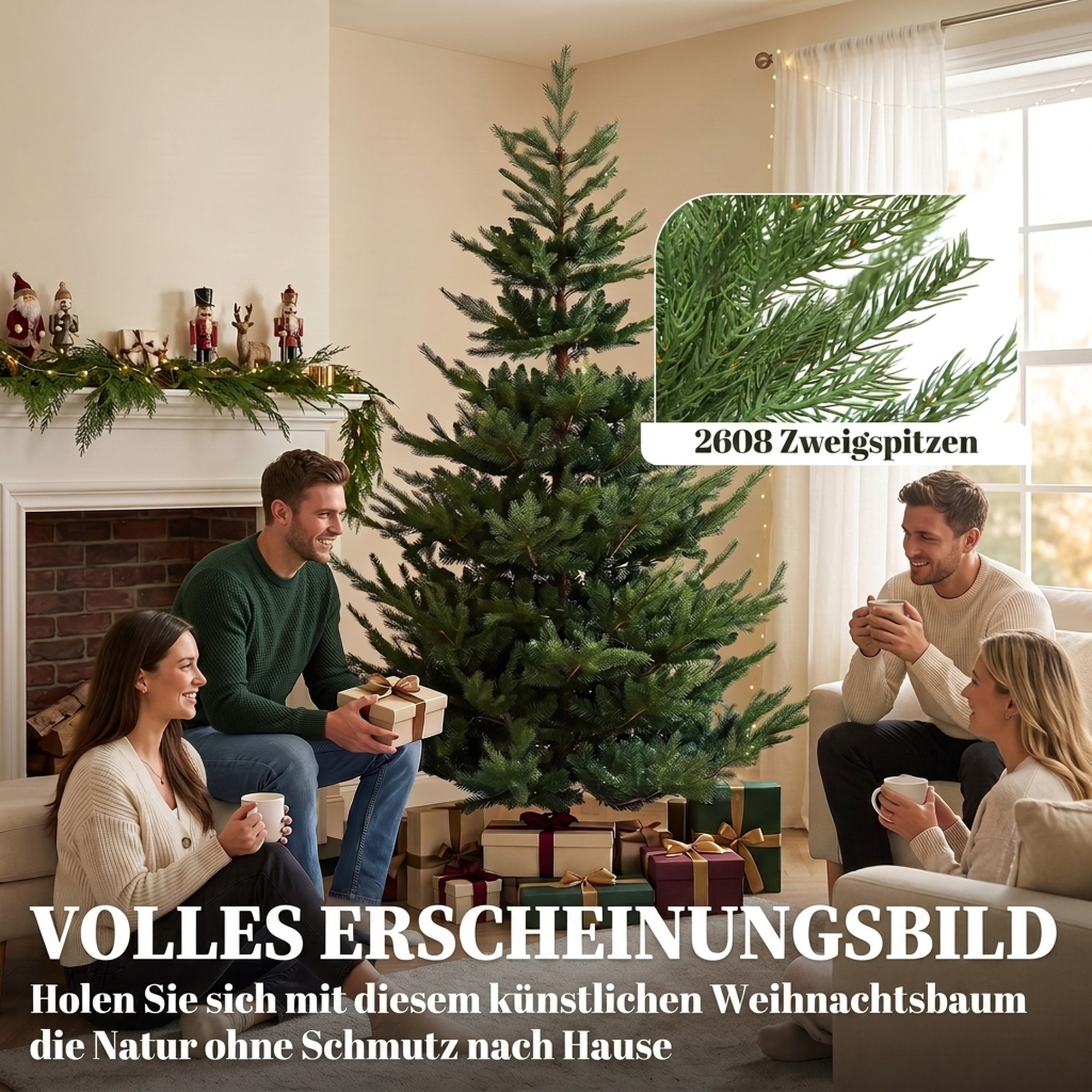 Weihnachtsbaum, Kunsttanne, realistisches Aussehen, schneller Aufbau, Kunststoff, Grün, 140 x 140 x 210cm