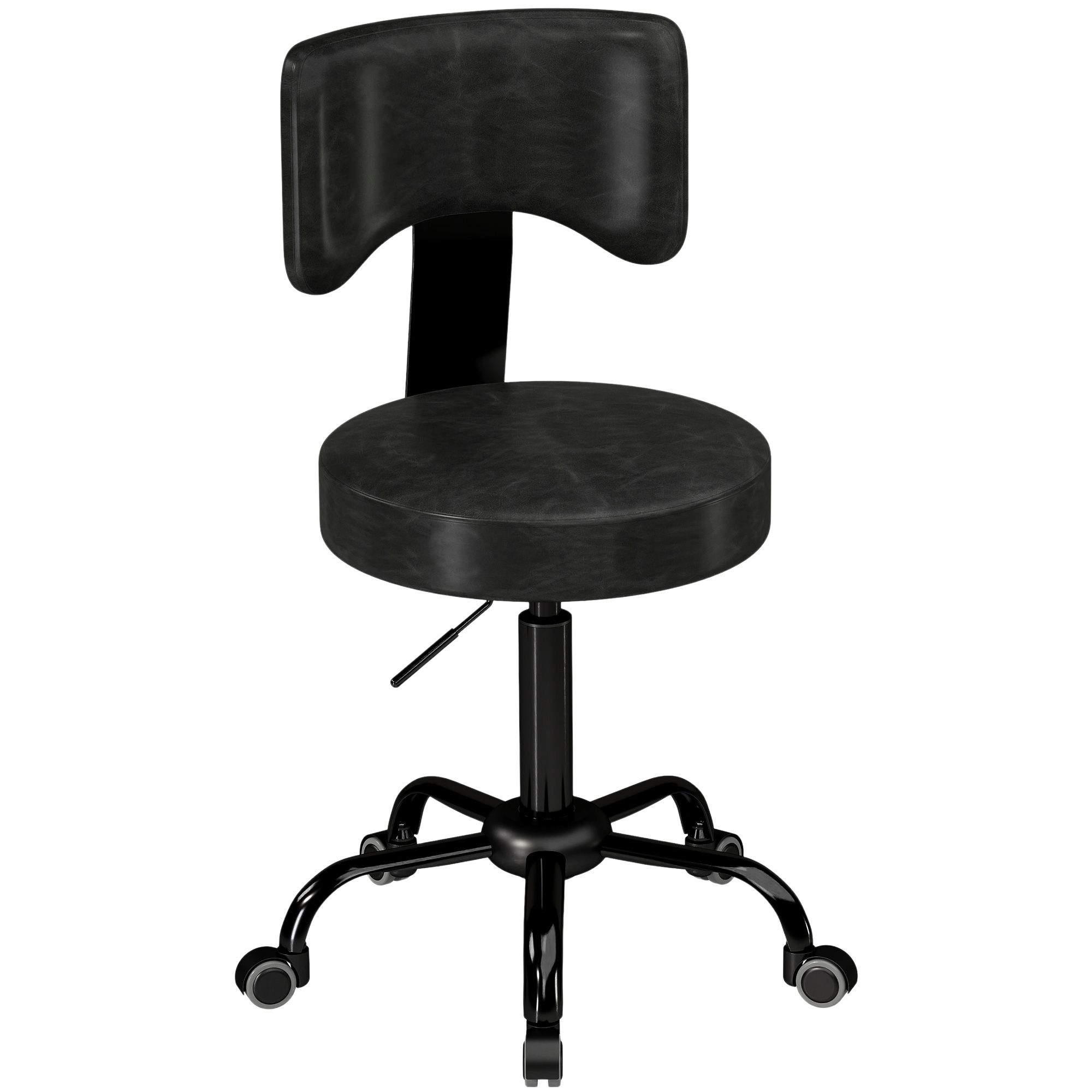 Rollenhocker, höhenverstellbar 72-87,5 cm, Massagethocker mit gepolsterter Sitzfläche und Rückenlehne, 360° drehbar, Schwarz
