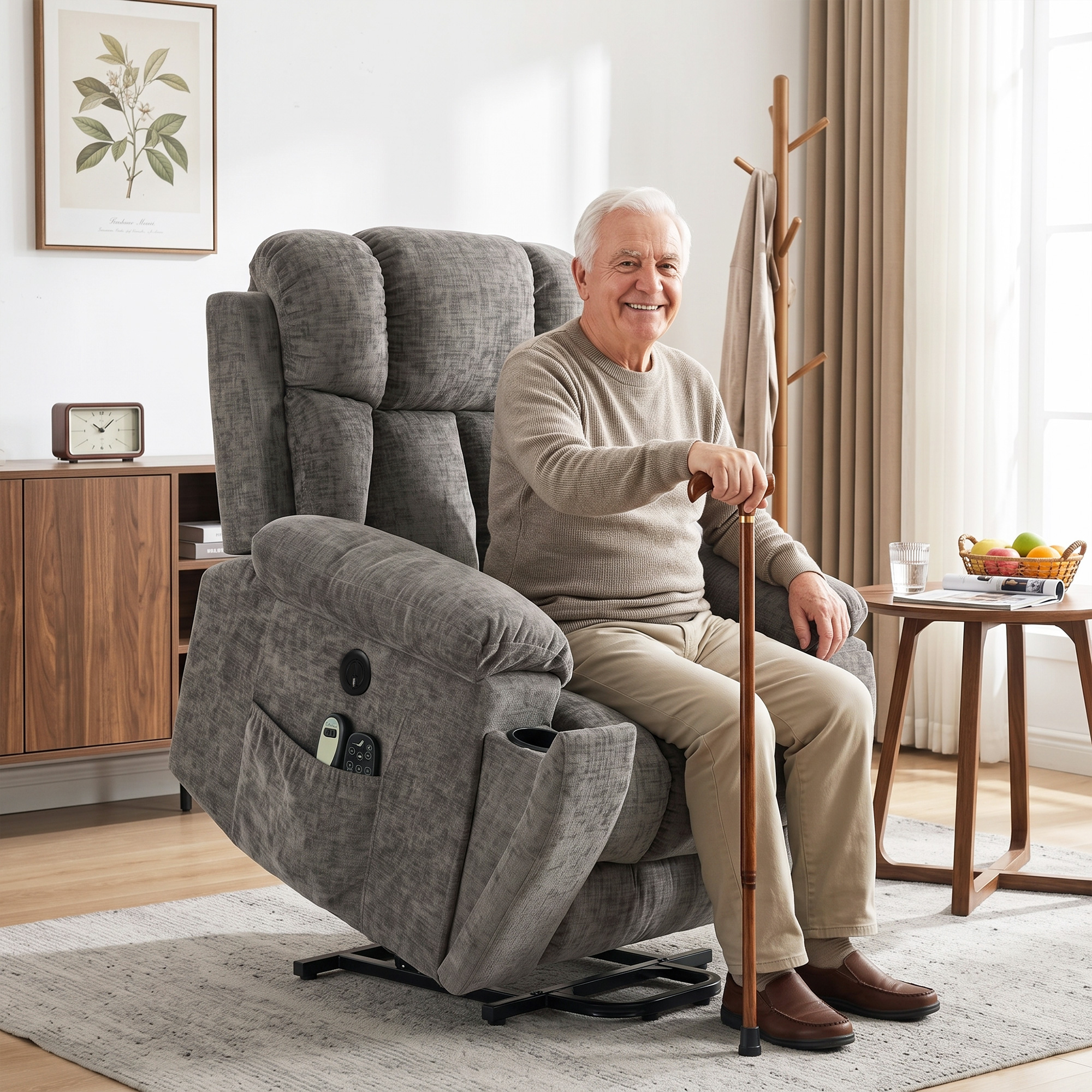 Relaxsessel Fernsehsessel mit Aufstehhilfe, Massage & Wärme, Seniorensessel mit breiter, tiefer Sitzfläche, USB-Anschluss
