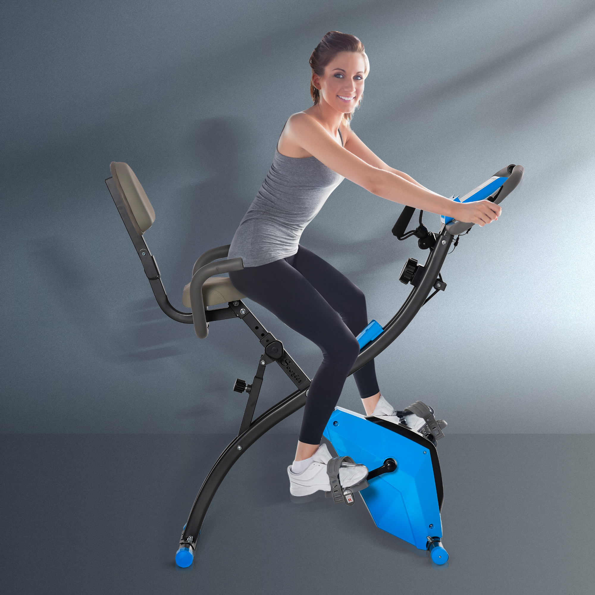 Heimtrainer 2-in-1 Fahrradtrainer mit LCD-Display Pulsmesser verstellbar Sitz Räder, klappbarer Hometrainer Trimmrad mit 8 stufig Magnetwiderstand, Spannseil, Stahl