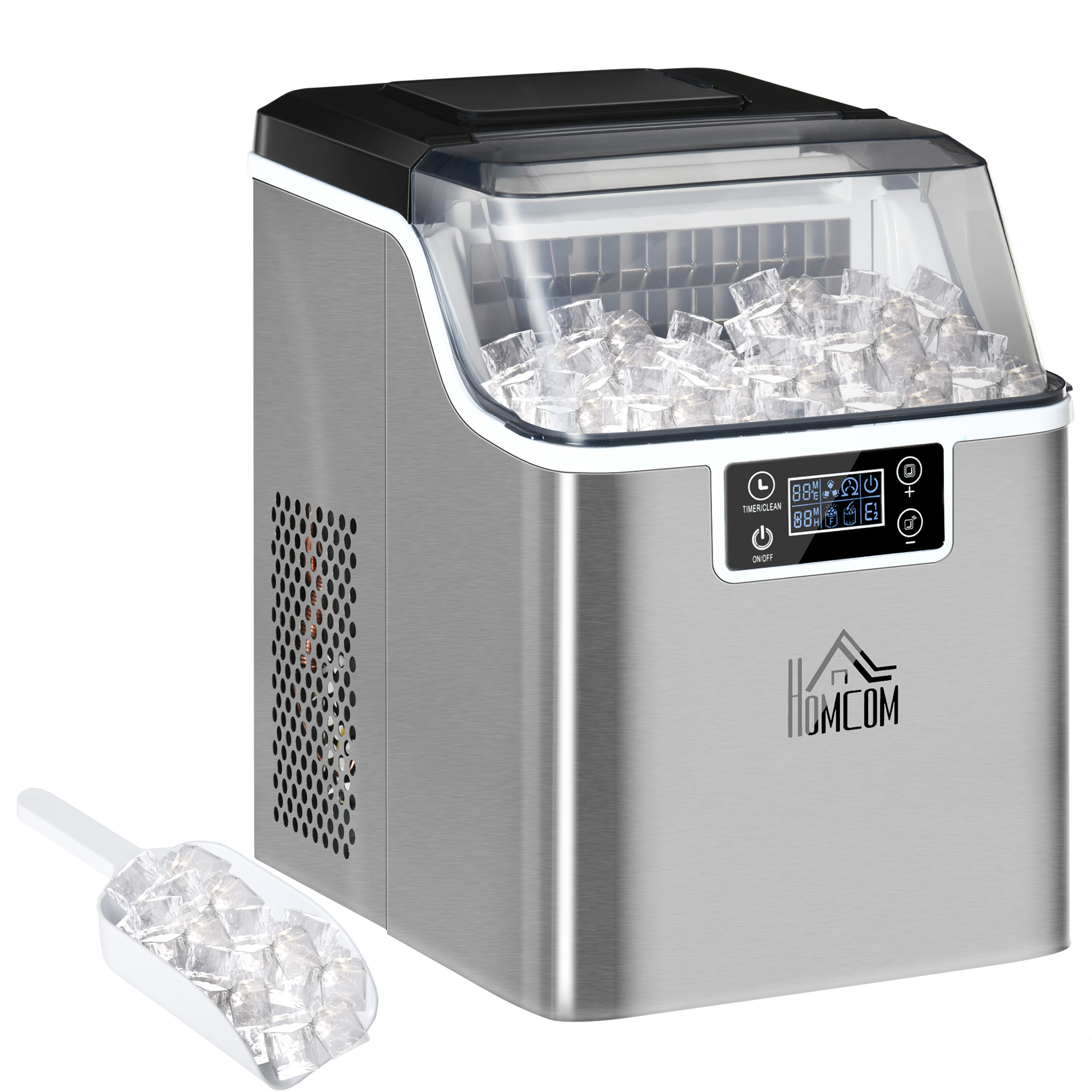 Eiswürfelmaschine Eiswürfelspender Ice-Maker 20kg/24h 2,3L Eiswürfelbereiter mit 3,2 L Wassertank, Silber Eiswürfelmaschine Eiswürfelspender Ice-Maker 20kg/24h 2,3L Eiswürfelbereiter mit 3,2 L Wassertank, Silber