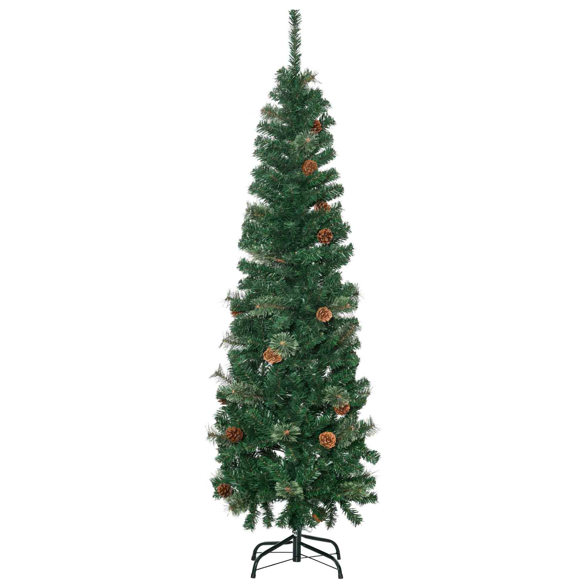 Künstlicher Weihnachtsbaum, schlank, Tannenzapfen, flammenhemmend, 46 x 165 cm, Grün Künstlicher Weihnachtsbaum, schlank, Tannenzapfen, flammenhemmend, 46 x 165 cm, Grün