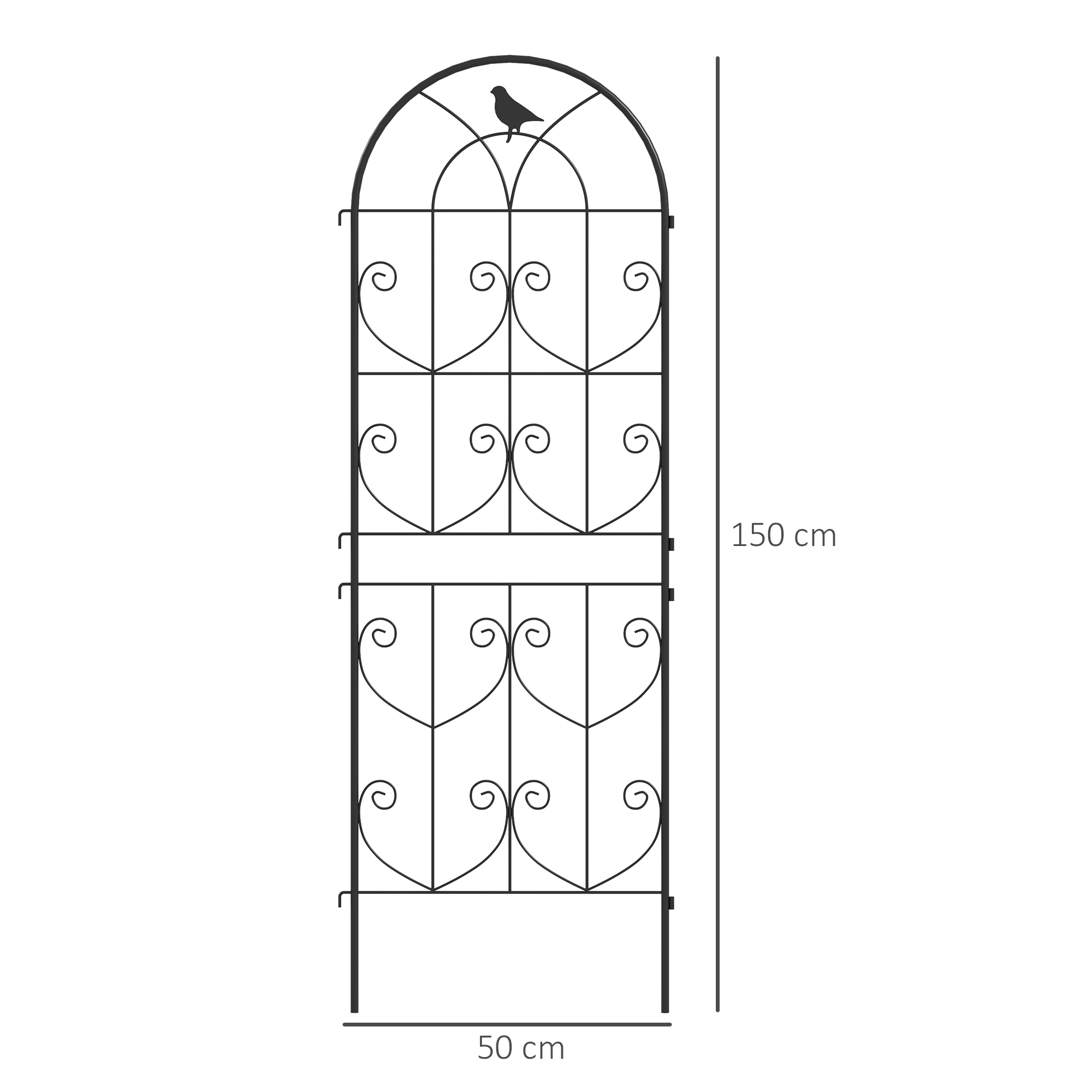 Rankgitter für Kletterpflanzen mit Vögeln 2er-Pack Gartengitter für Gemüse Rebe Blume Metall 50 x 150 cm schwarz