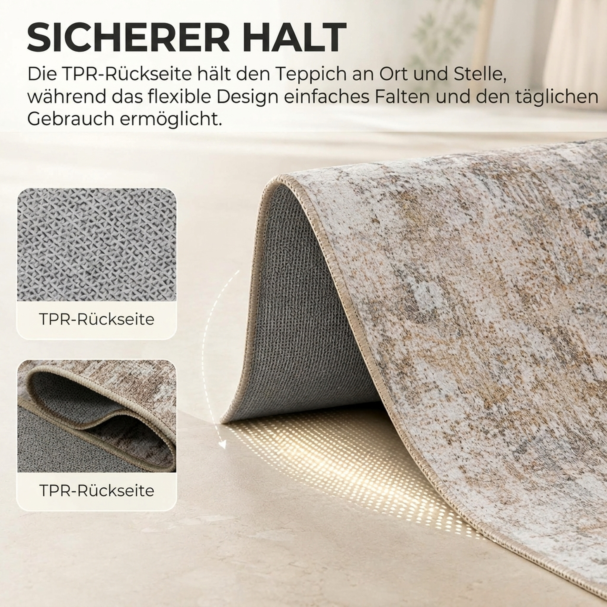 Wohnzimmerteppich, Polyester, modernes künstlerisches Muster, waschbar, Braun