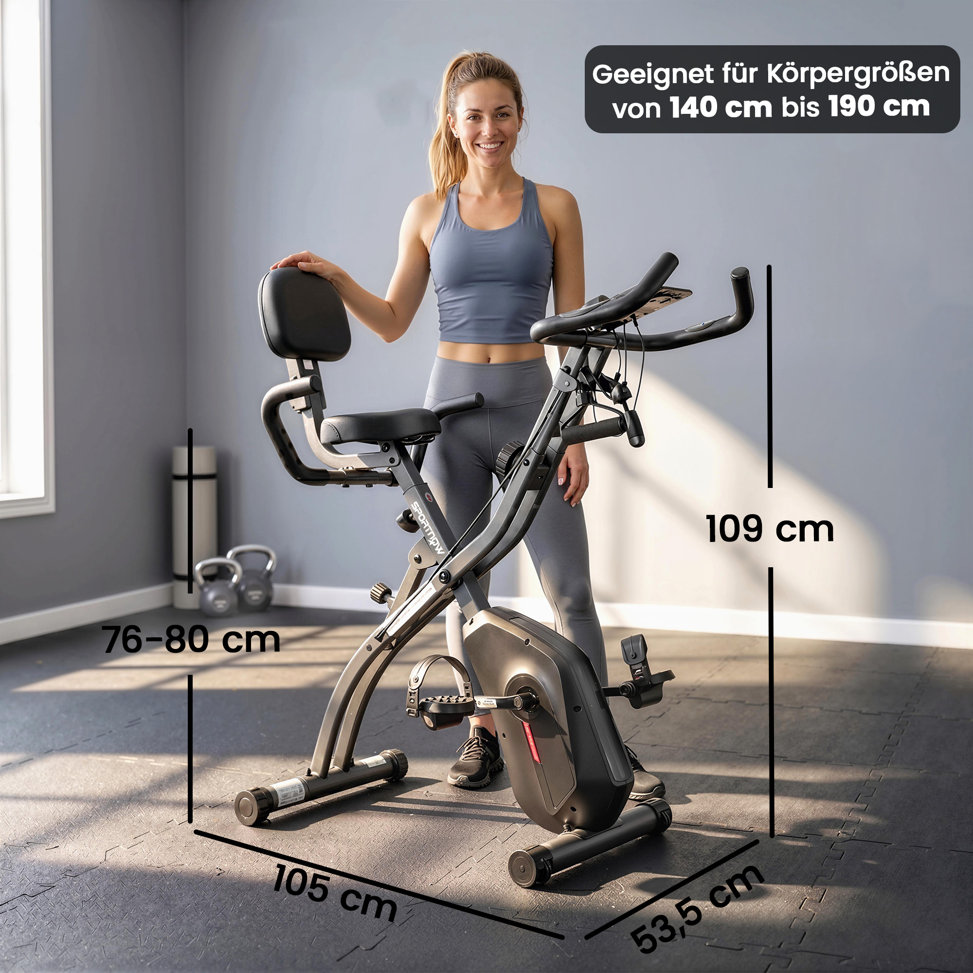 3 in 1 Heimtrainer Fahrrad Klappbar Leise Liegeergometer mit LCD Monitor Bluetooth Herzfrequenz Sensor Widerstandsband