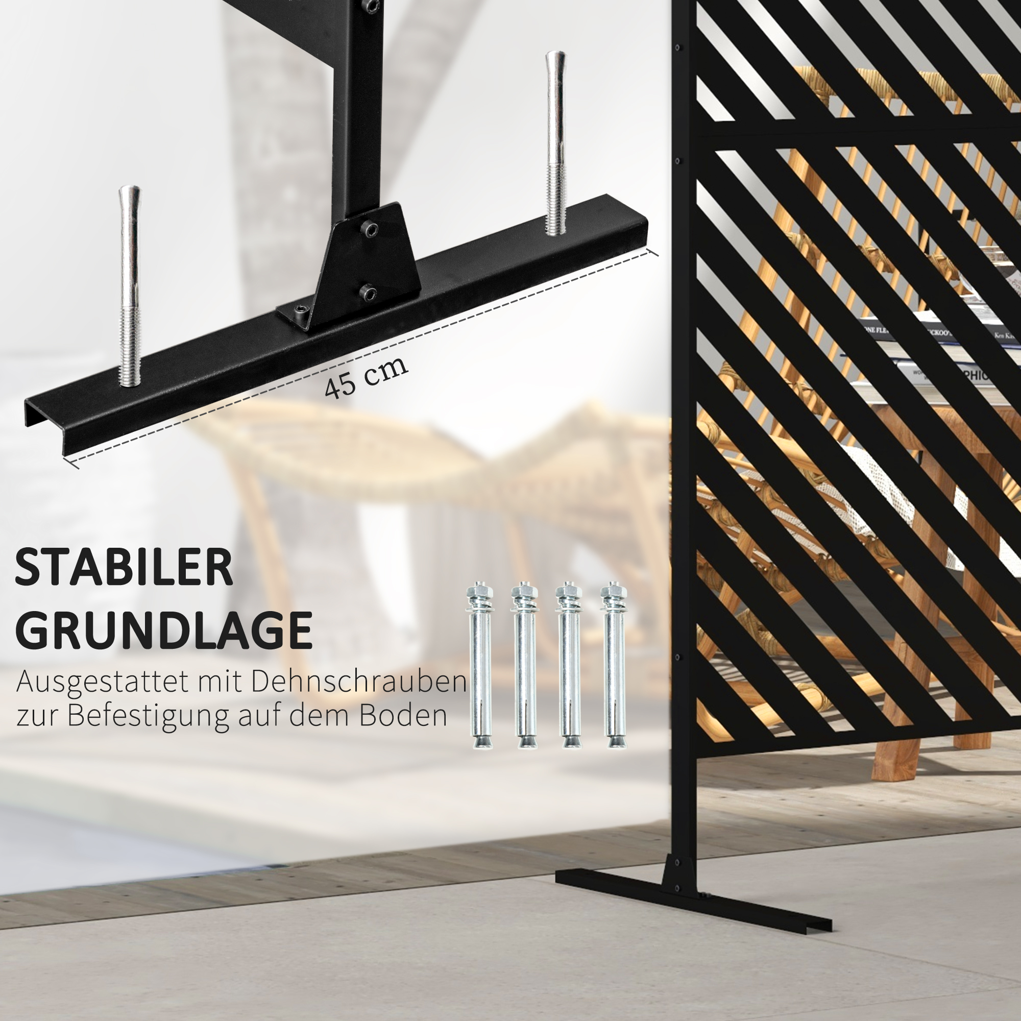 Sichtschutz Sichtschutz Garten Gartenabtrennung, geometrische Formen, Metall, 122 x 45 x 198 cm, Schwarz