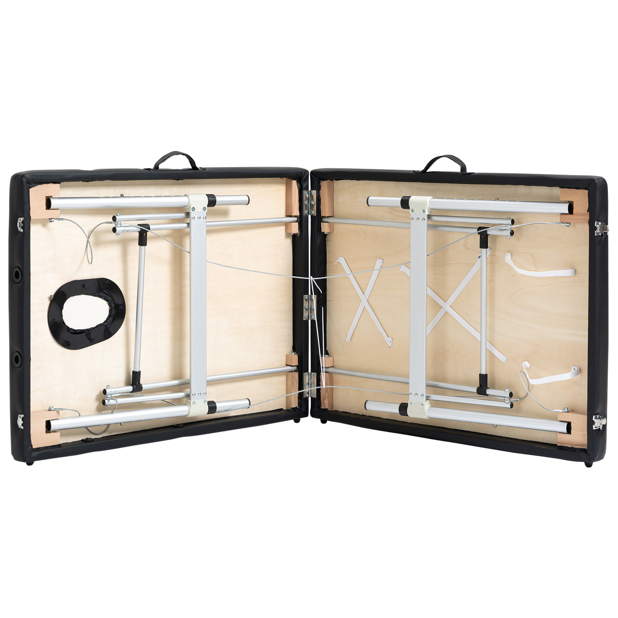 Massageliege, 2 Zonen klappbarer Massagetisch mit Kunstleder, Kopfstütze, Armlehnen, Tasche, höhenverstellbare Massagebank 90cm Breit bis 225 kg belastbar, Schwarz